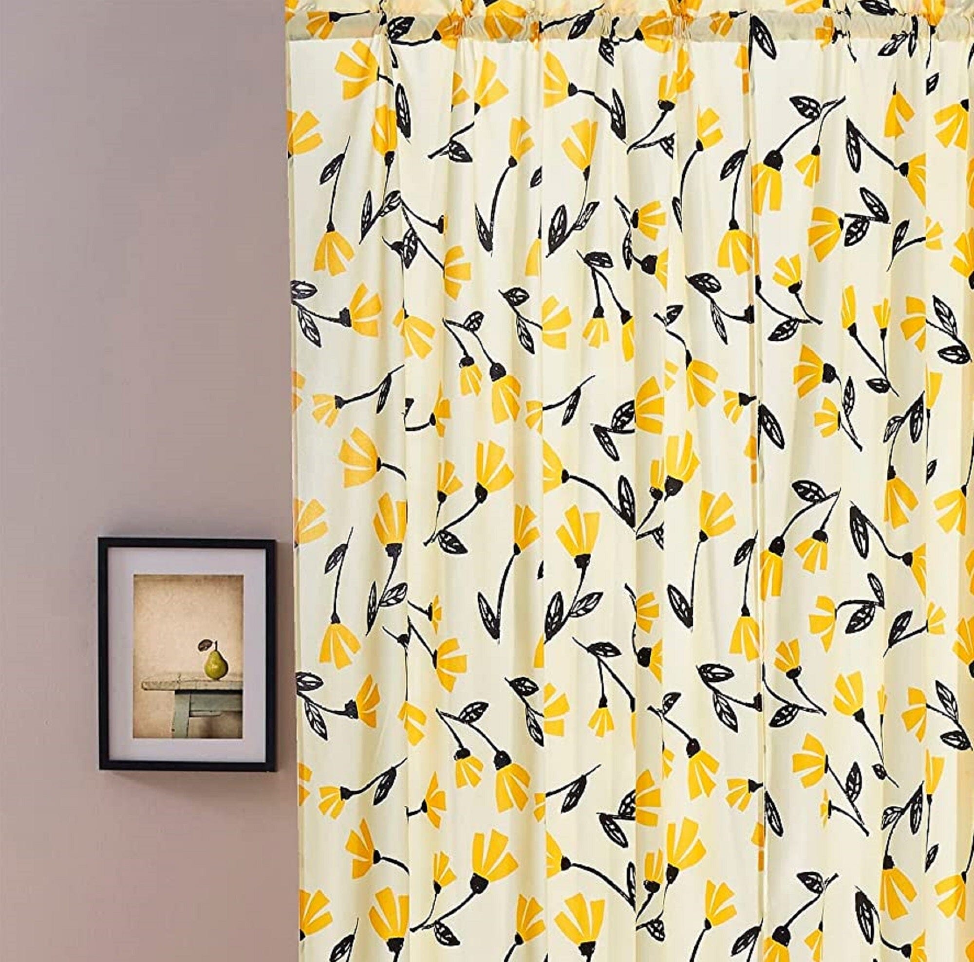 Set of 2 Botanical Floral Window Curtain Panels - Natural Semi Sheer