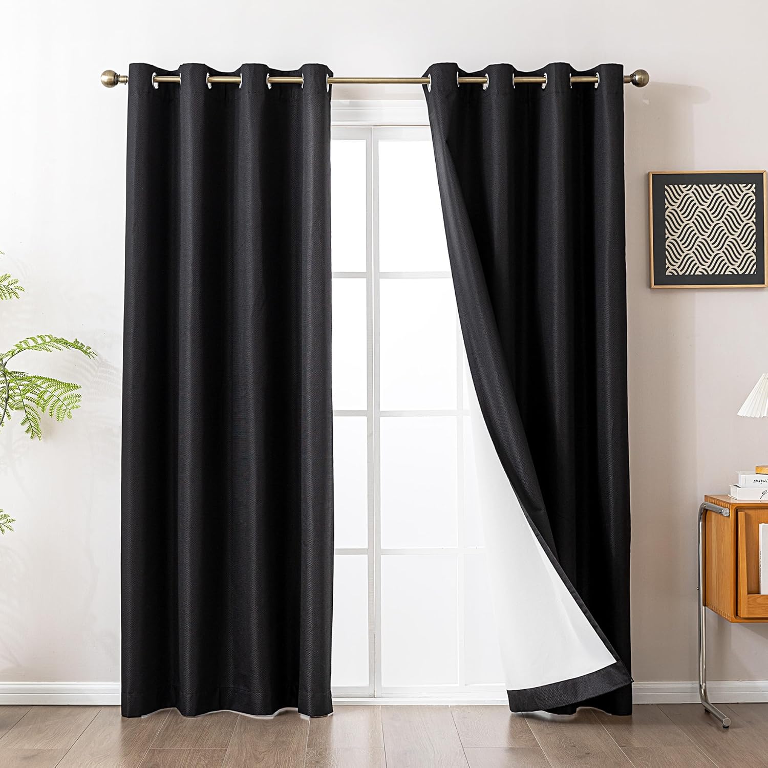 Blackout Curtains for Room Darkening Window Drapes with Rod Pocket 2 Panels Set-Black
