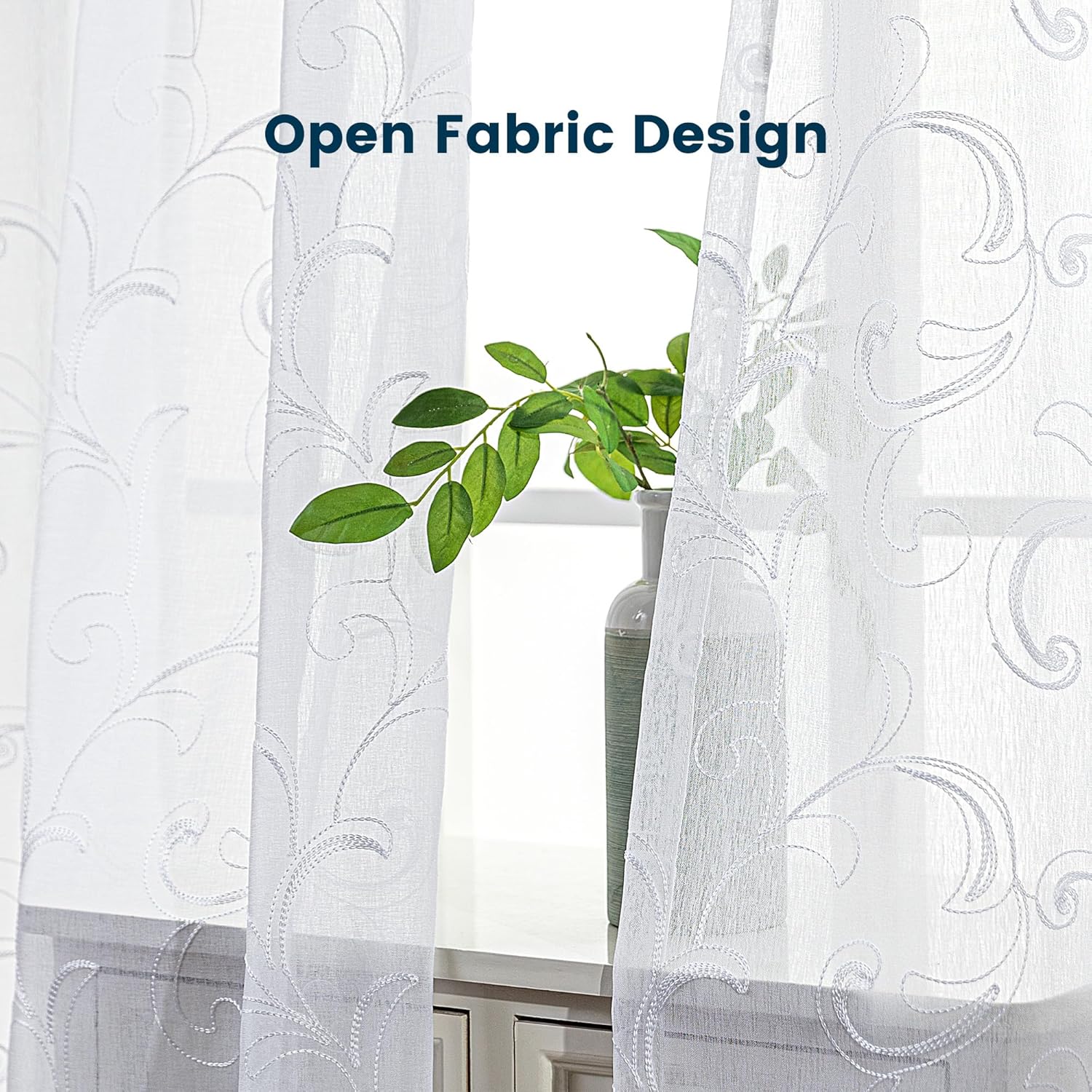White Leaf Sheer Curtains for Living Room/Bedroom