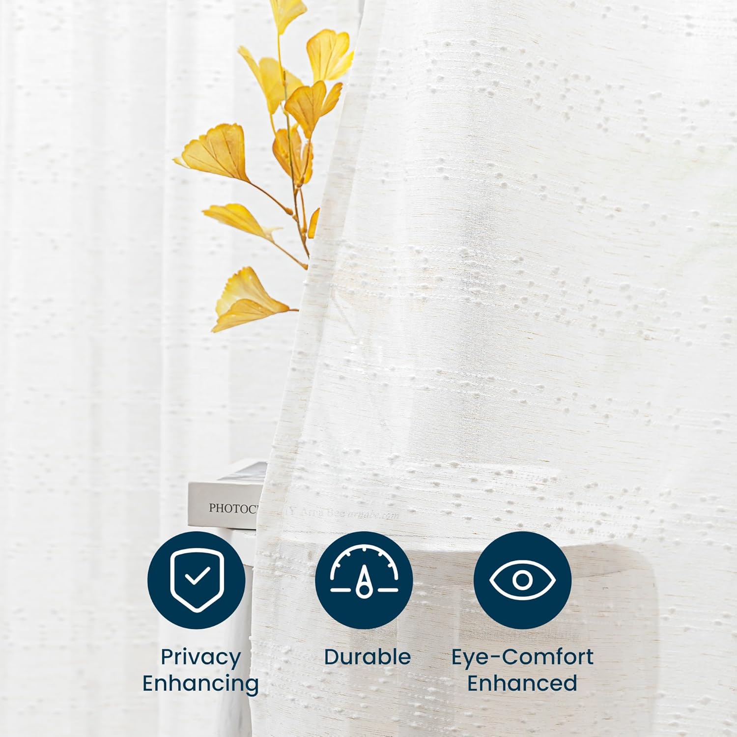 Farmhouse Semi Sheer Curtains 2 Panels Light Filtering Window Drapes with Rod Pocket