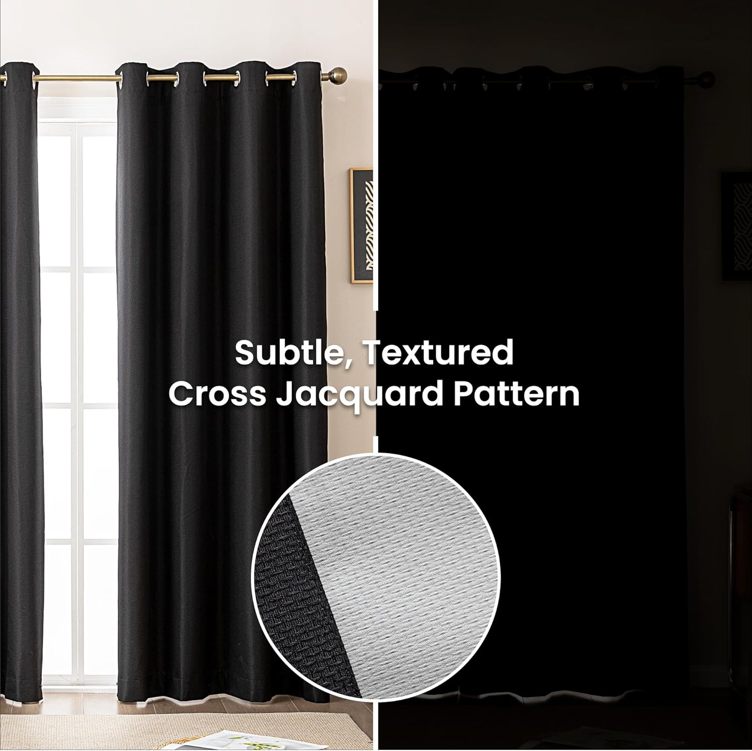 Blackout Curtains for Room Darkening Window Drapes with Rod Pocket 2 Panels Set-Black