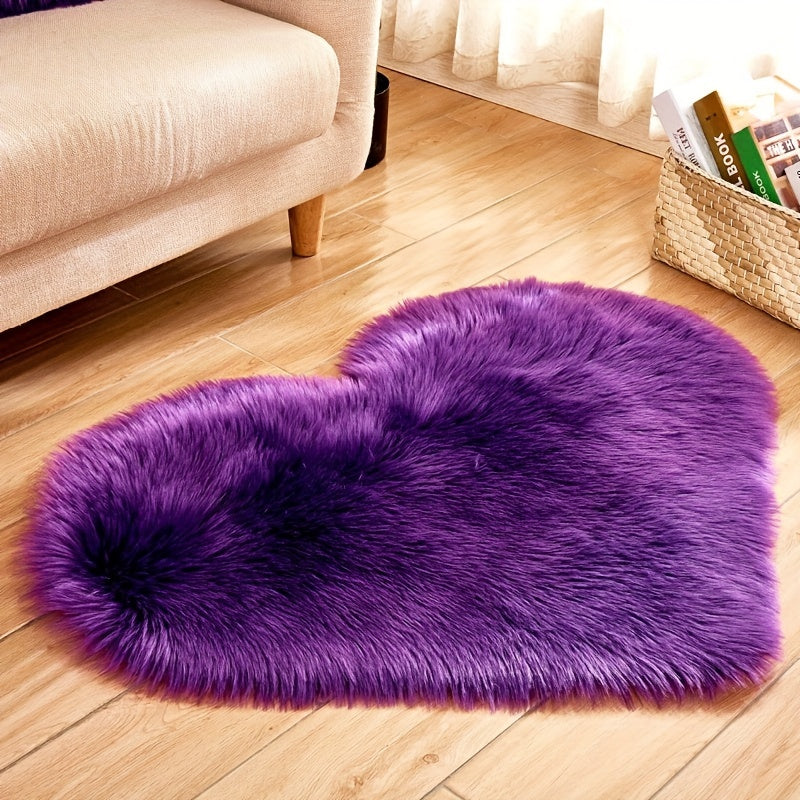 Faux Fur Room Rug, Heart Shaped Plush Rug