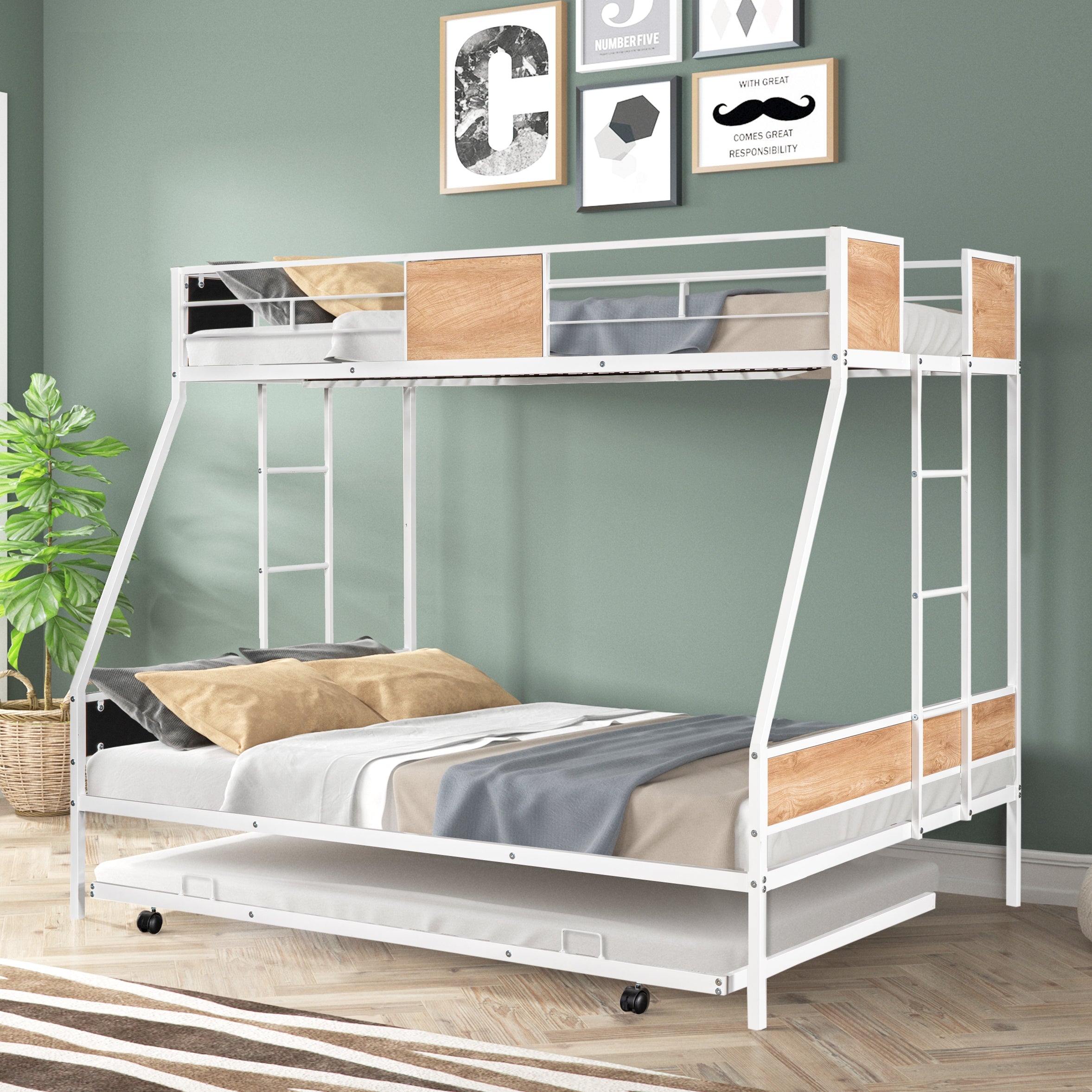 Metal Twin-Over-Full Bunk Bed with Trundle