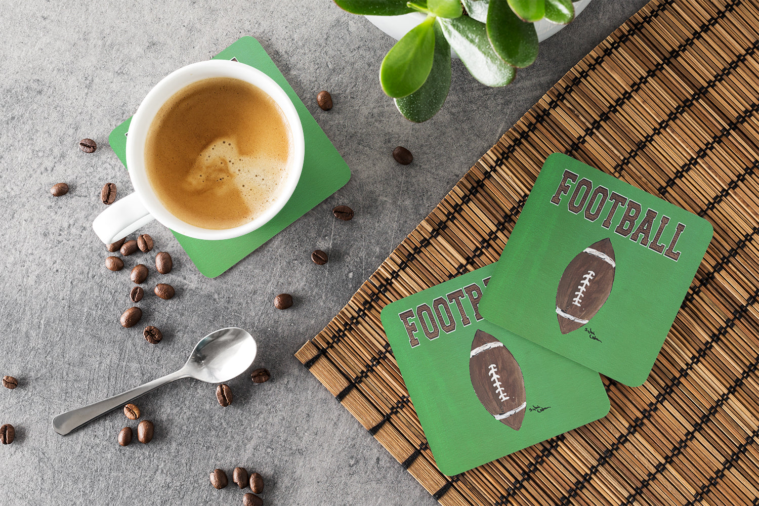 Football Coasters - Set of 4 Lightweight Foam, Absorbent Drink Coasters