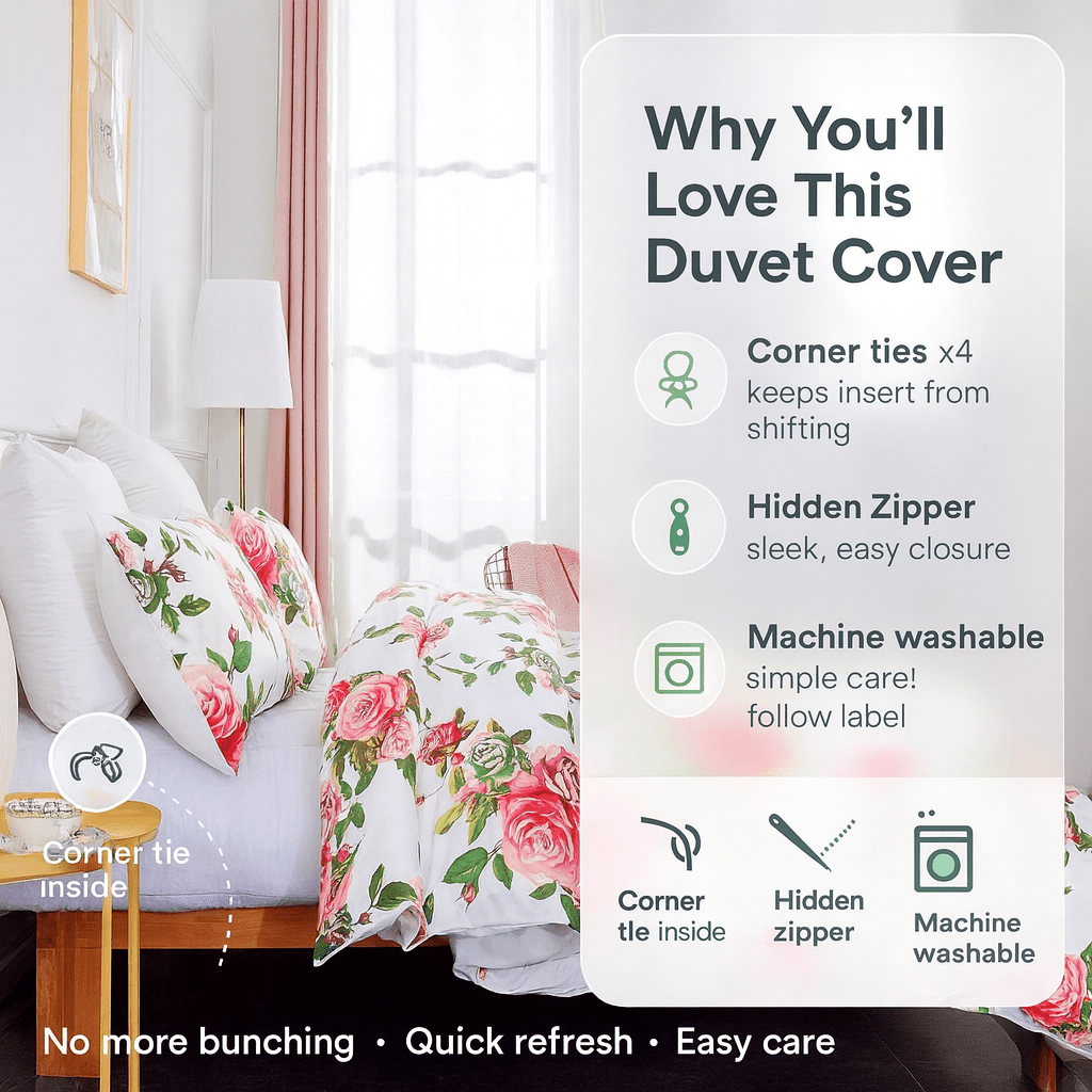 Lovely Spring Pink Floral Duvet Cover Set w/ Pillow Cases