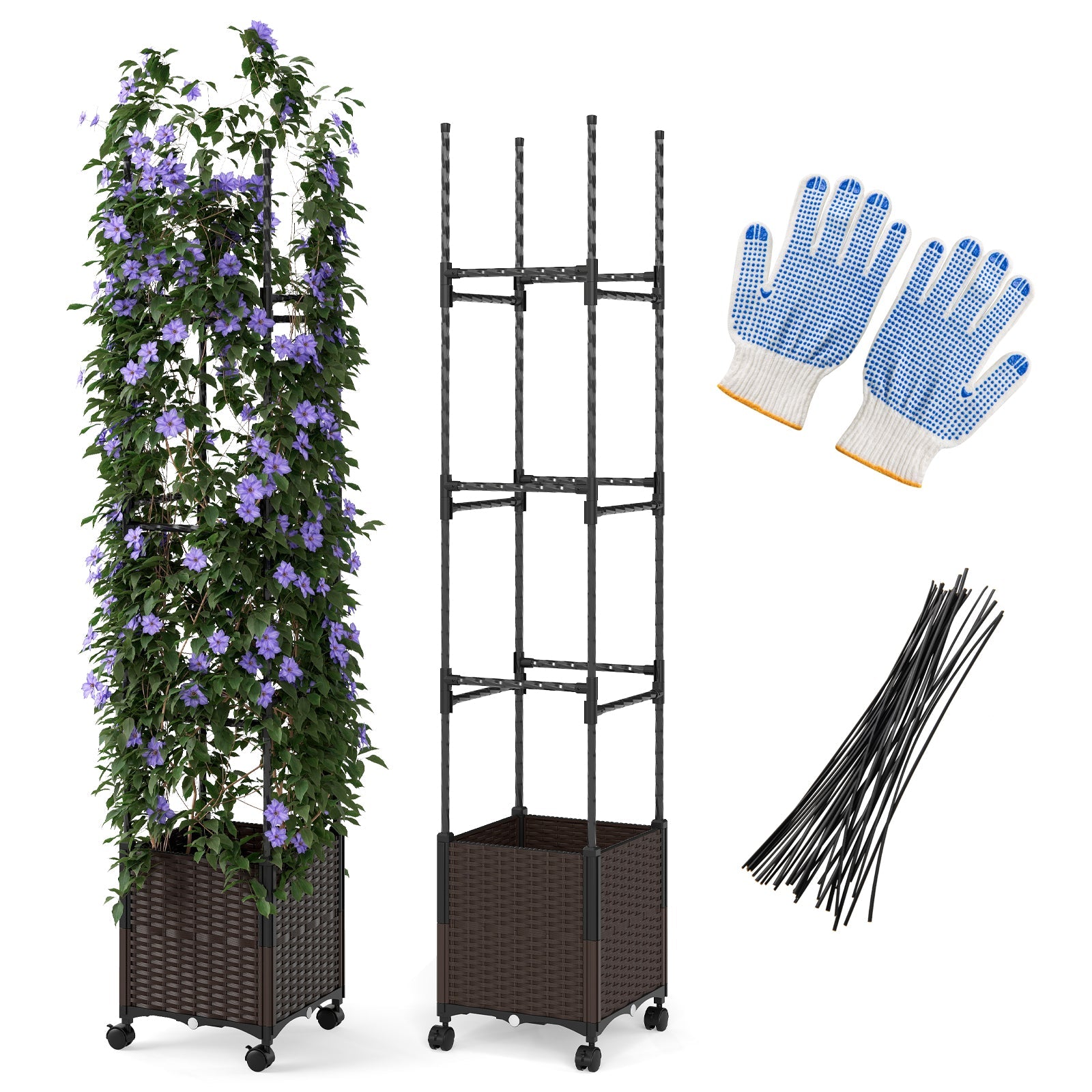87 Inch Tall Raised Garden Bed with Plant Box Trellis and Lockable Wheels