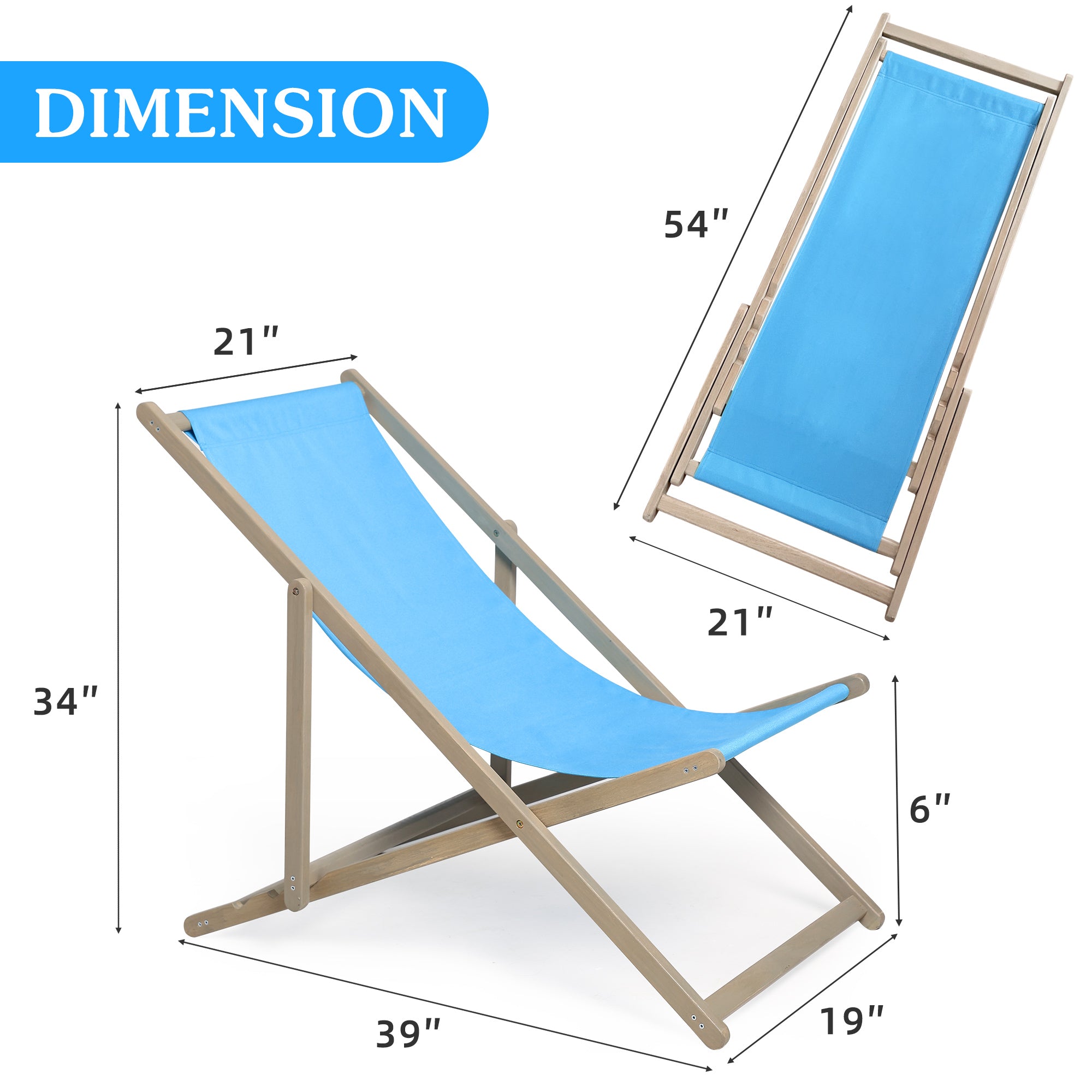 Beach Sling Patio Chair, Set of 2, Wooden Folding Outdoor Chairs