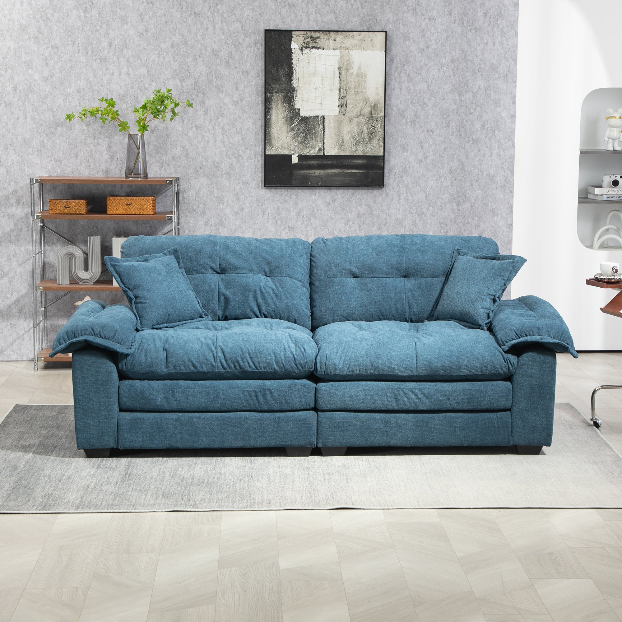 84' Chenille Sofa Small Sofa Loveseat Couch, Blue