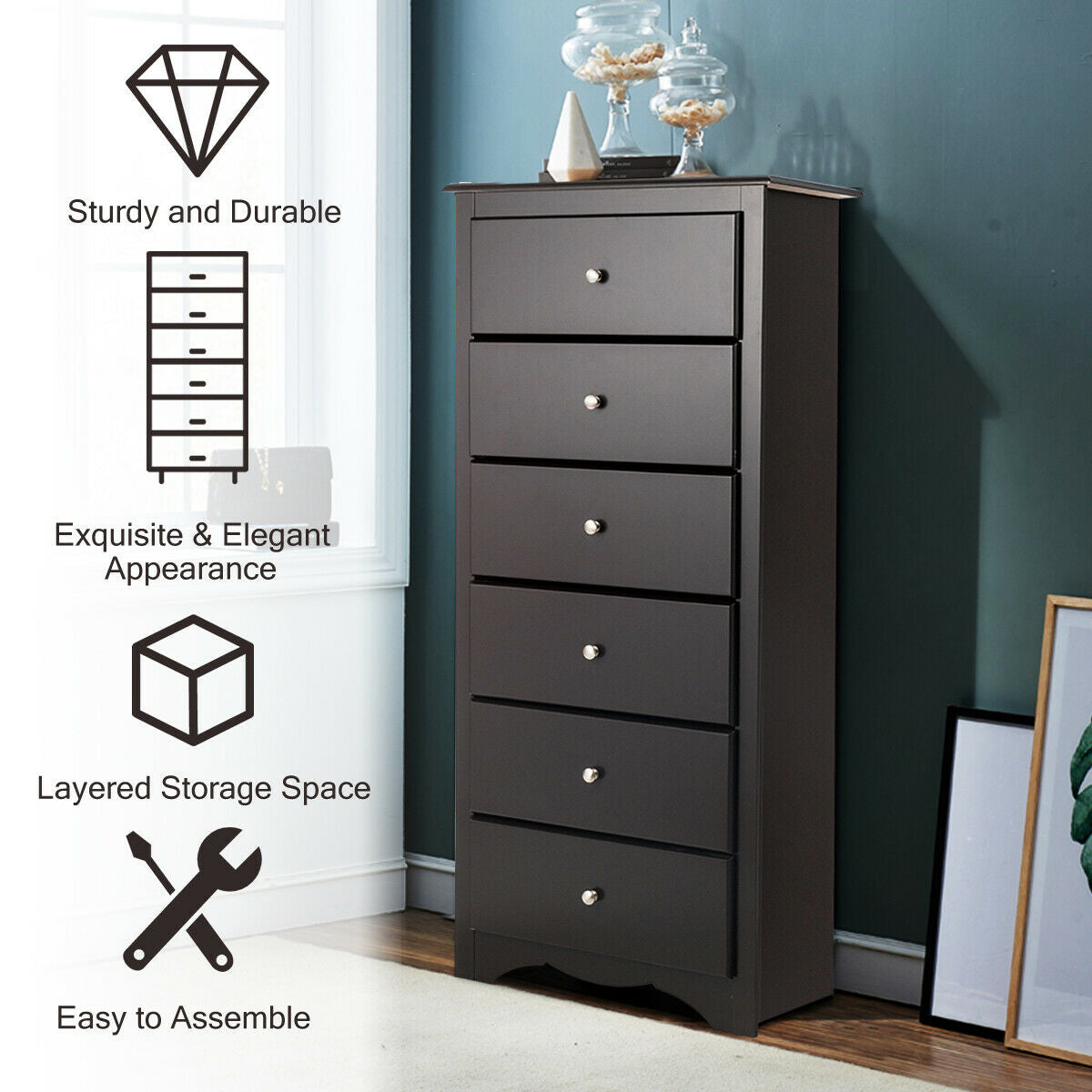 6 Drawers Chest Dresser - Brown