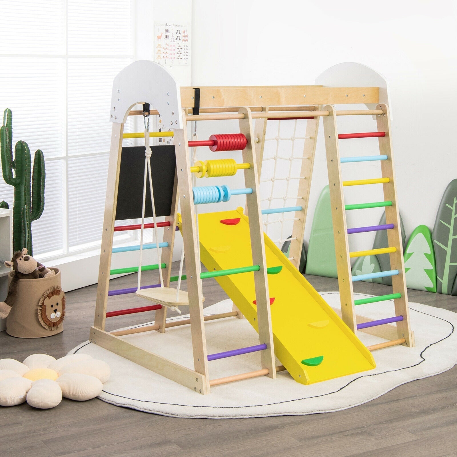 Indoor Wooden 8-in-1 Climber Playset for Children-Multicolor