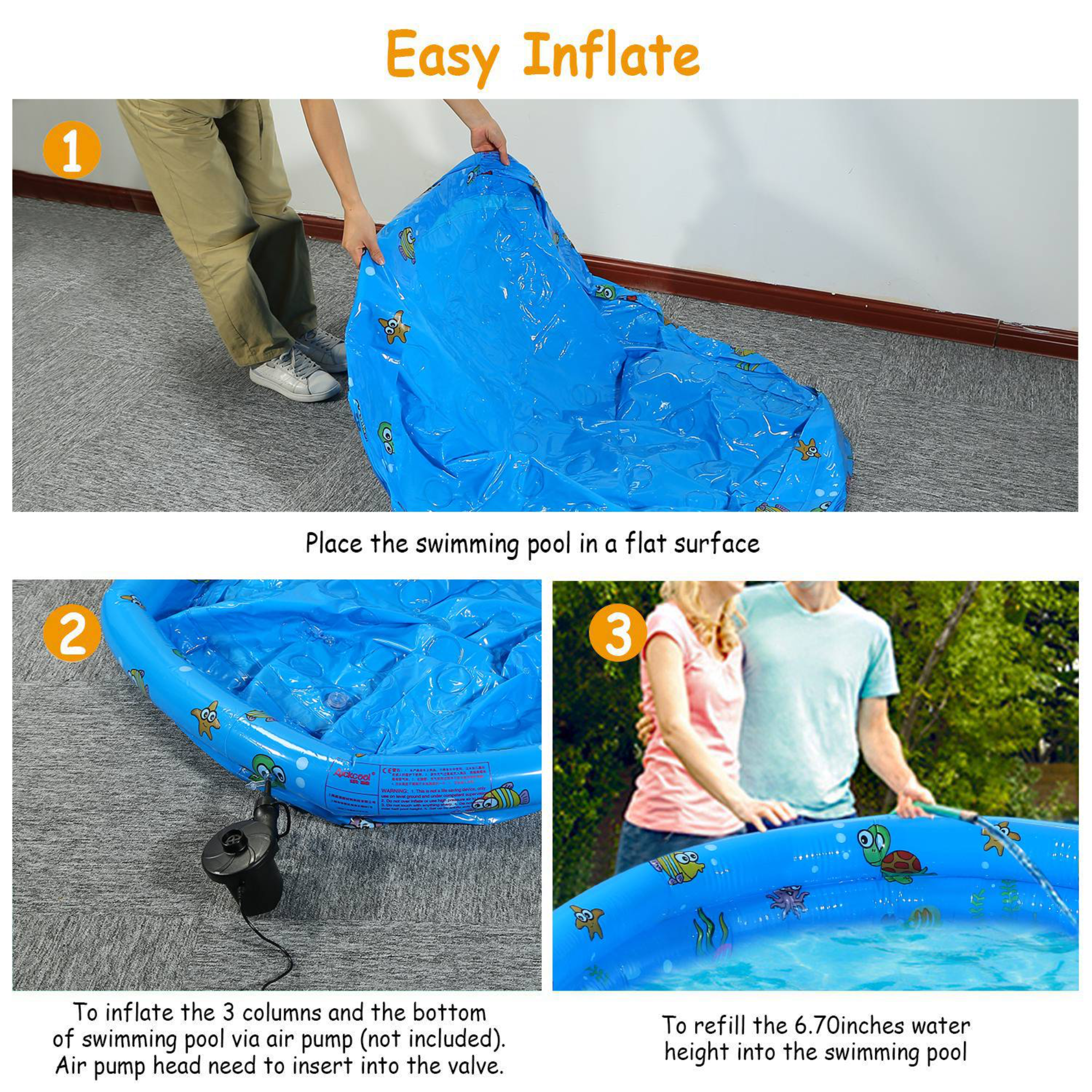 51x13Ó Inflatable Swimming Pool with 4 Valves & Bottom Water Drain Plug