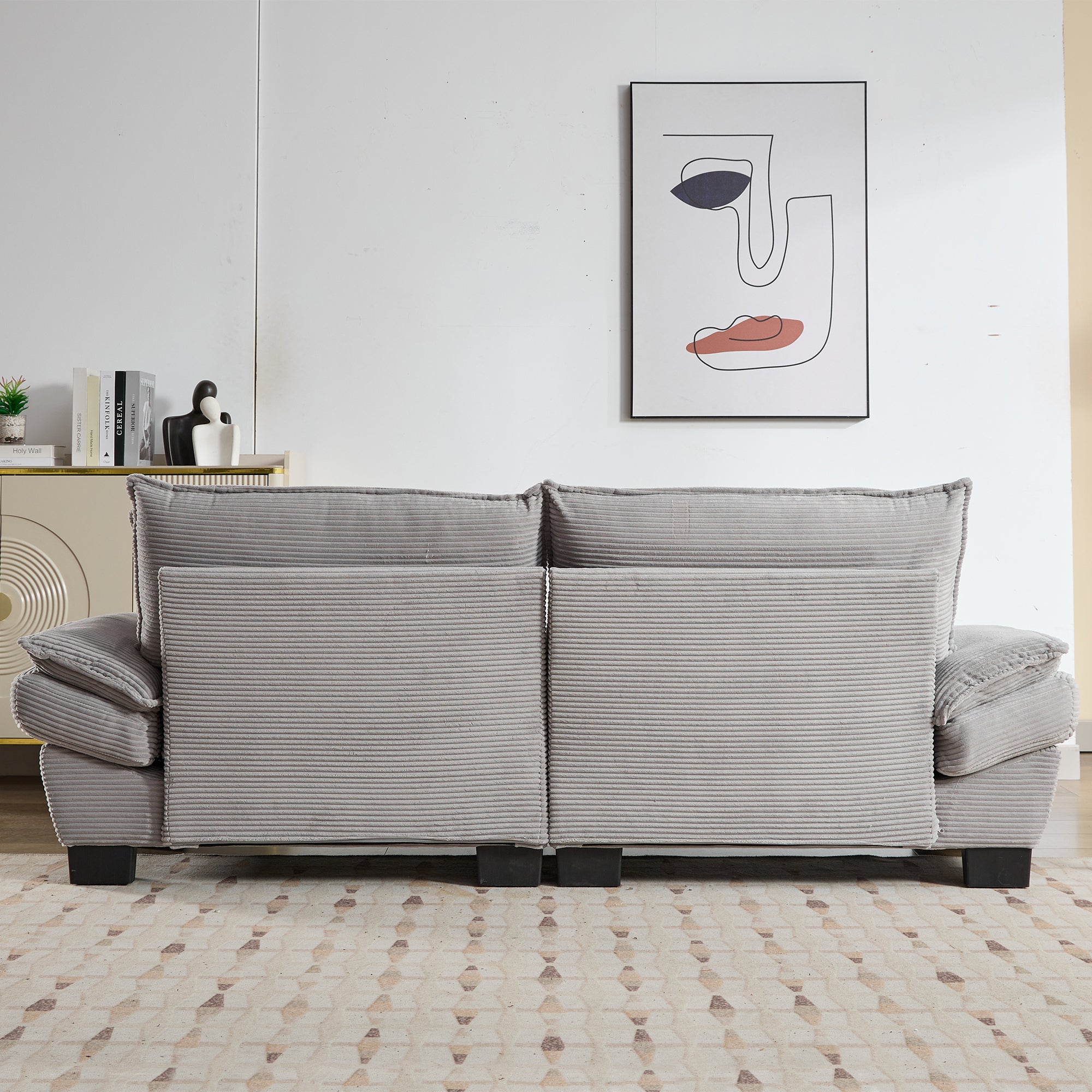 Corduroy Sofa Sleeper Couch with Pillows - Light Grey