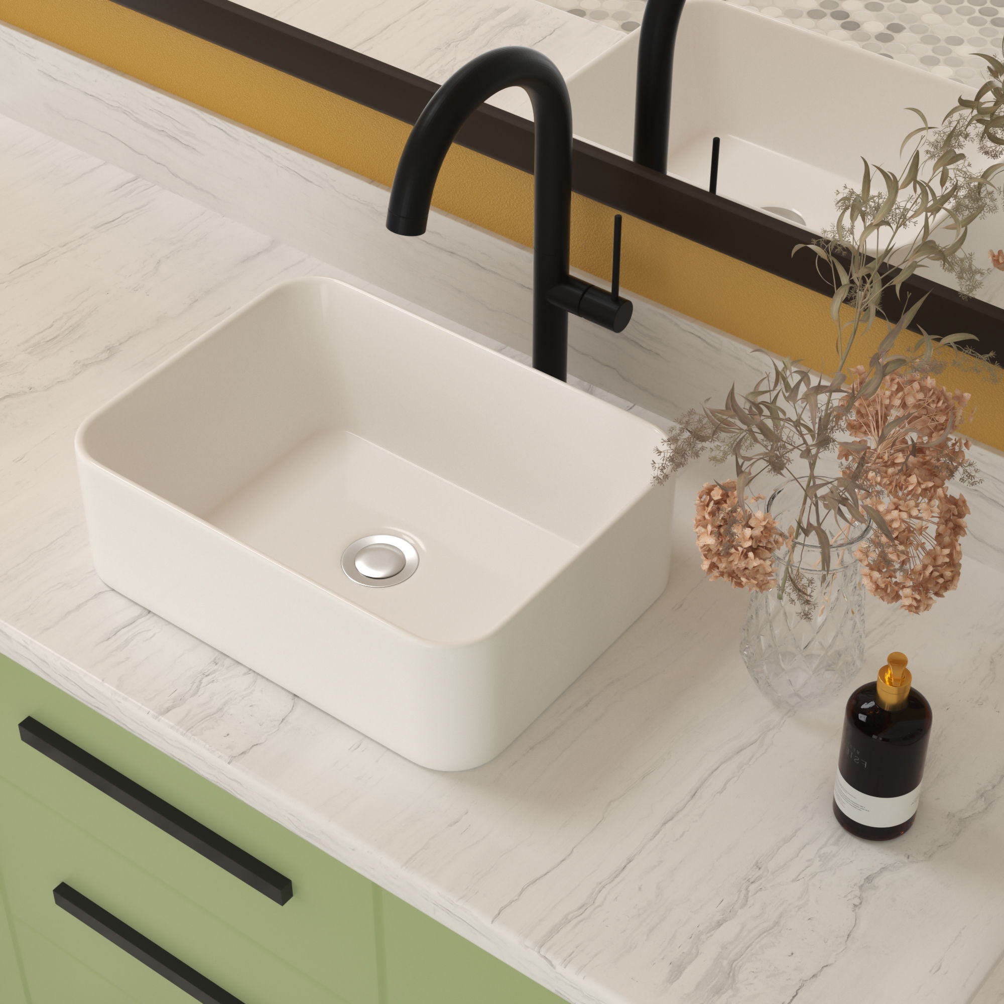 Sleek Ceramic Rectangular Vessel Bathroom Sink by Couch