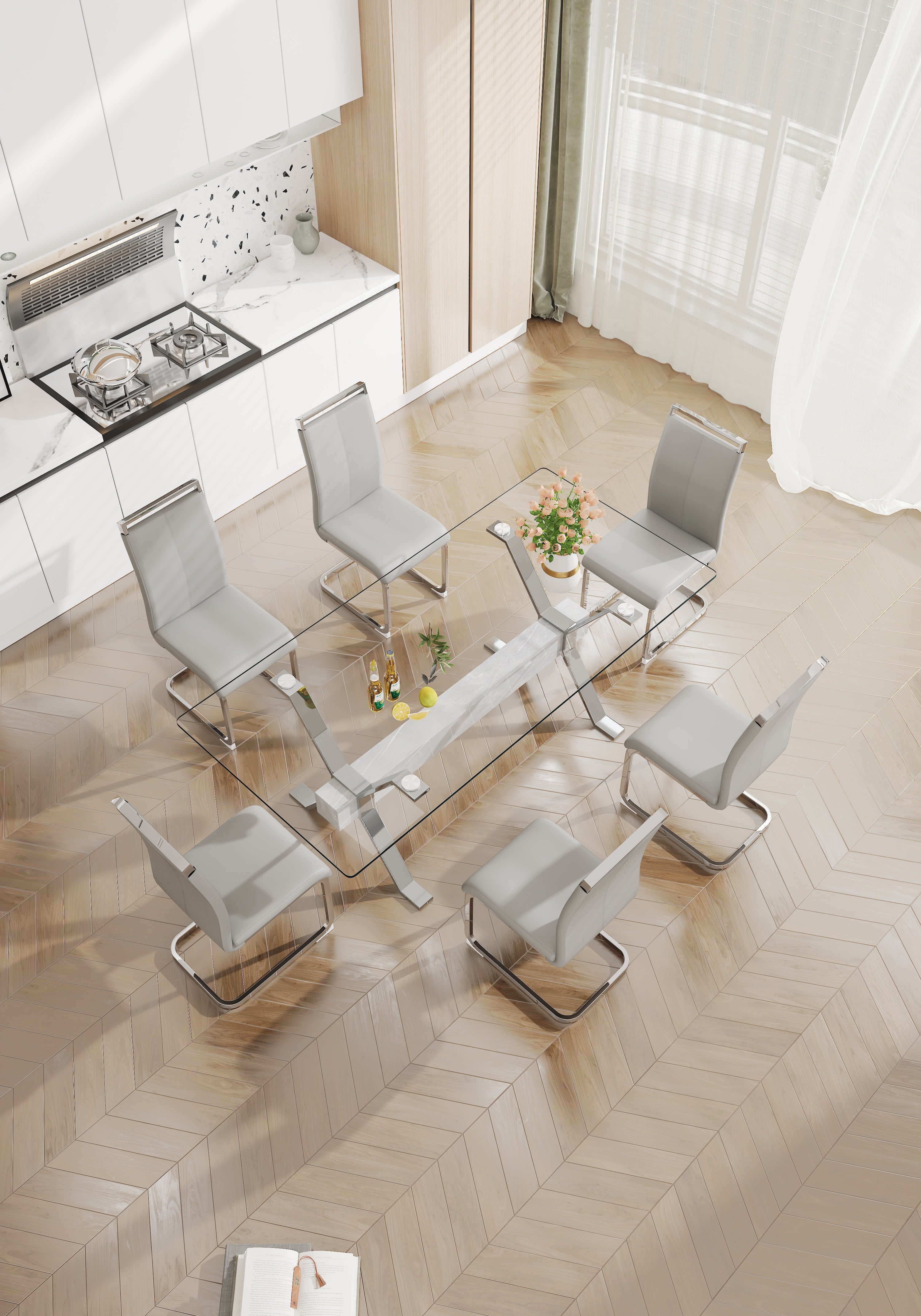 Modern Tempered Glass Dining Table 79 ''x39'' x 30 '' 1105