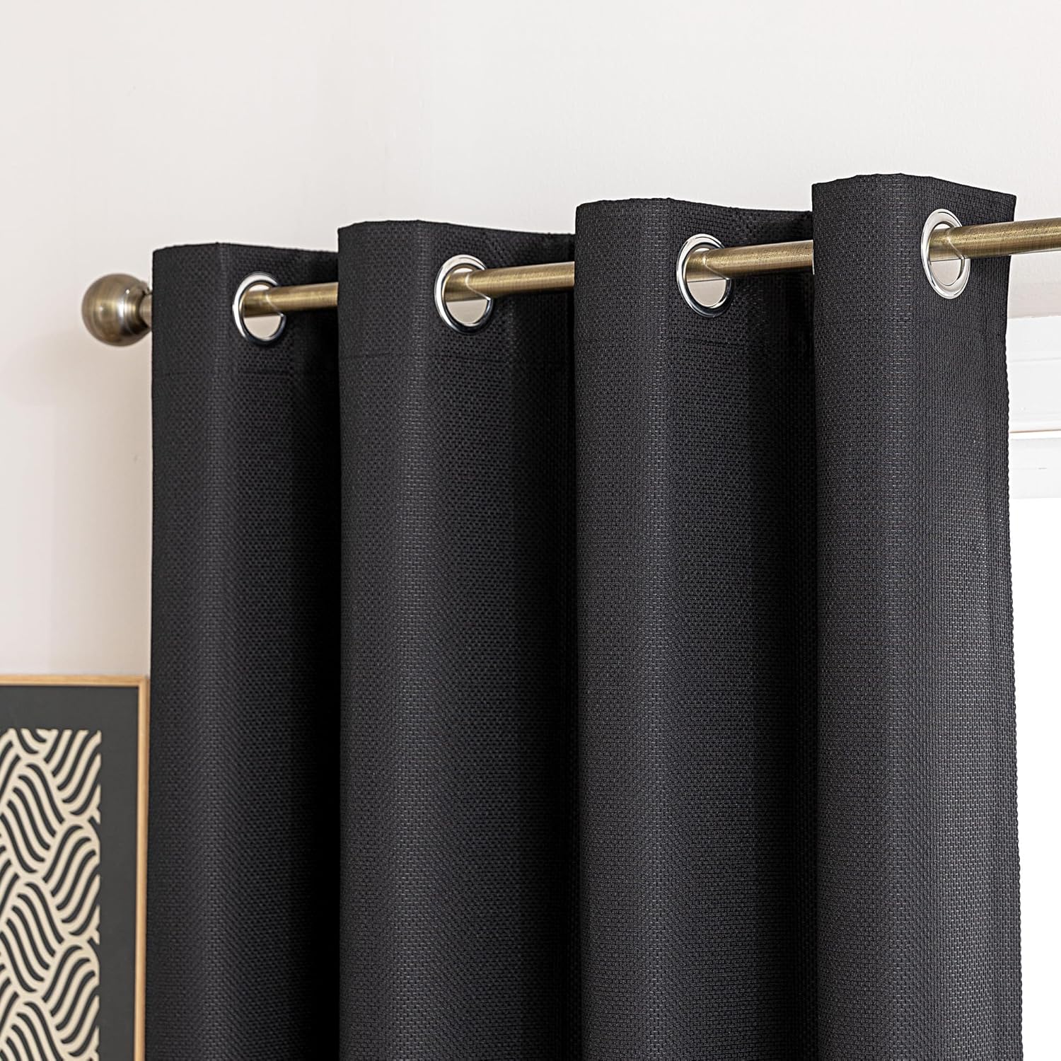 Blackout Curtains for Room Darkening Window Drapes with Rod Pocket 2 Panels Set-Black