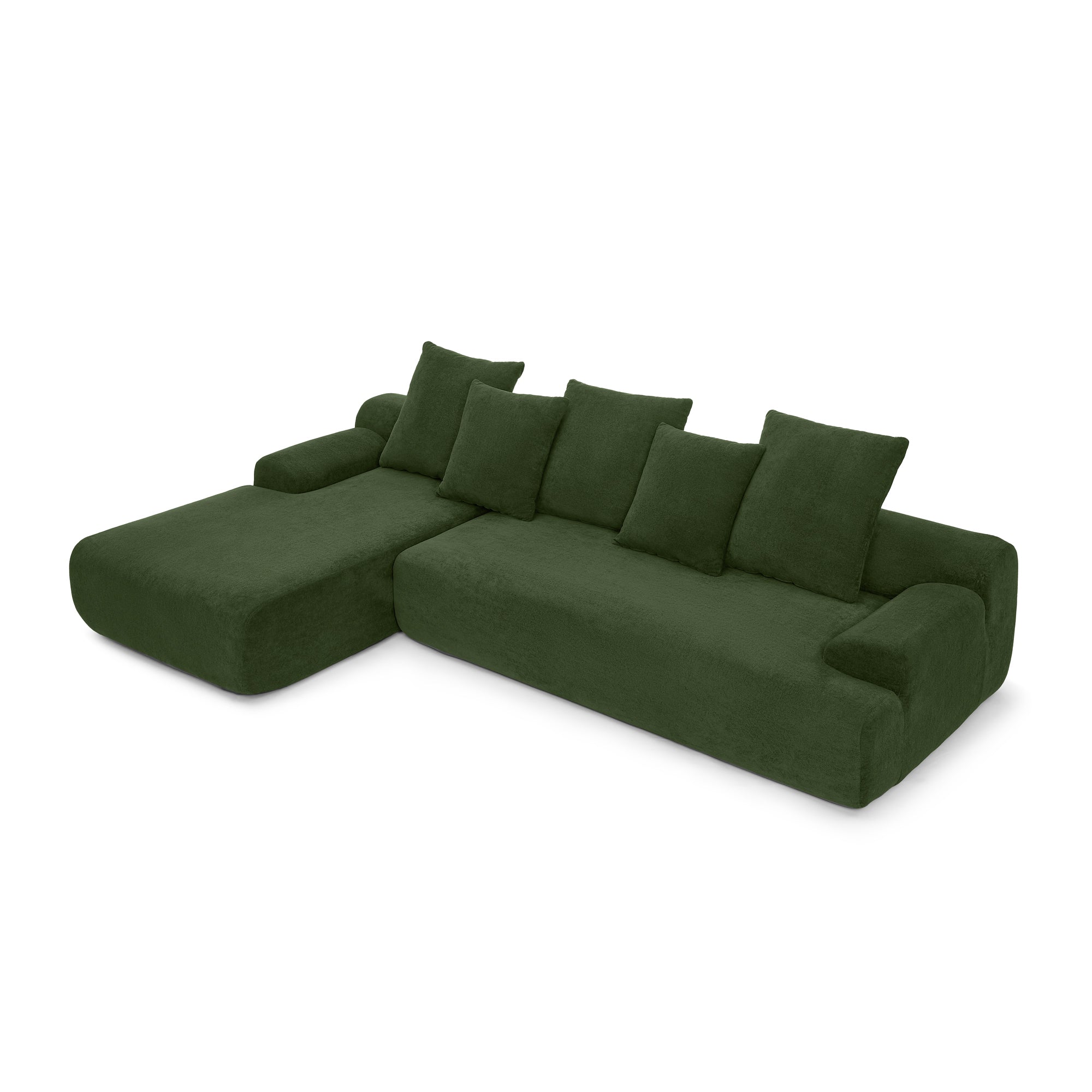 Upholstered L-Shape Sectional Sofa Couch - Melange Velvet, Green