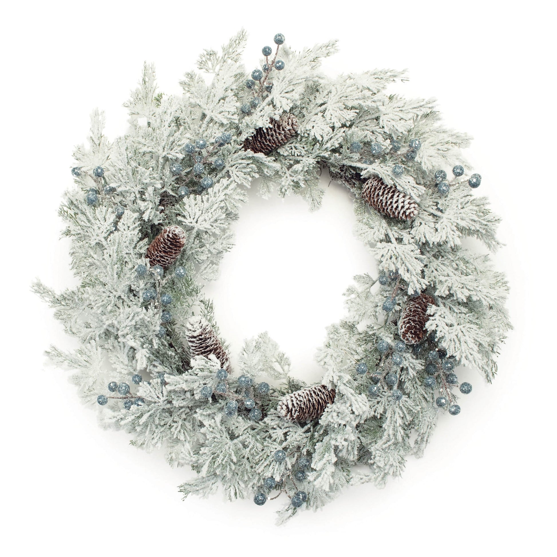 Flocked Pine Cedar Berry Wreath 24"D
