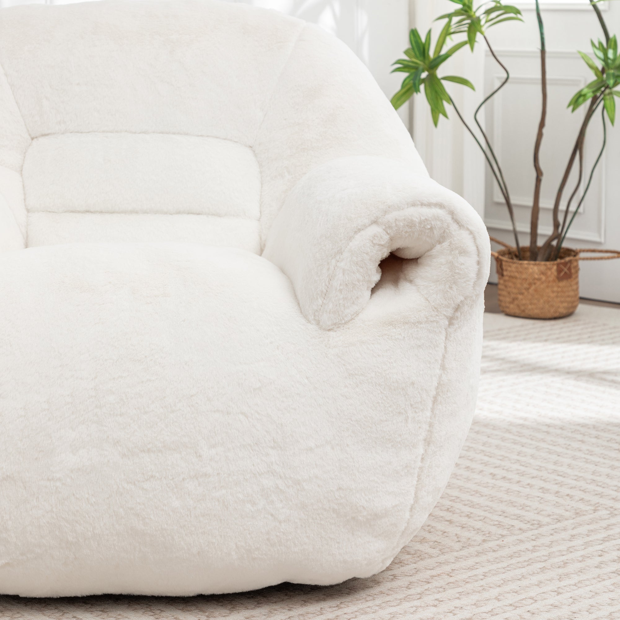 Bean Bag Chair, Comfy Bean Bag Sofa with Back Support - White