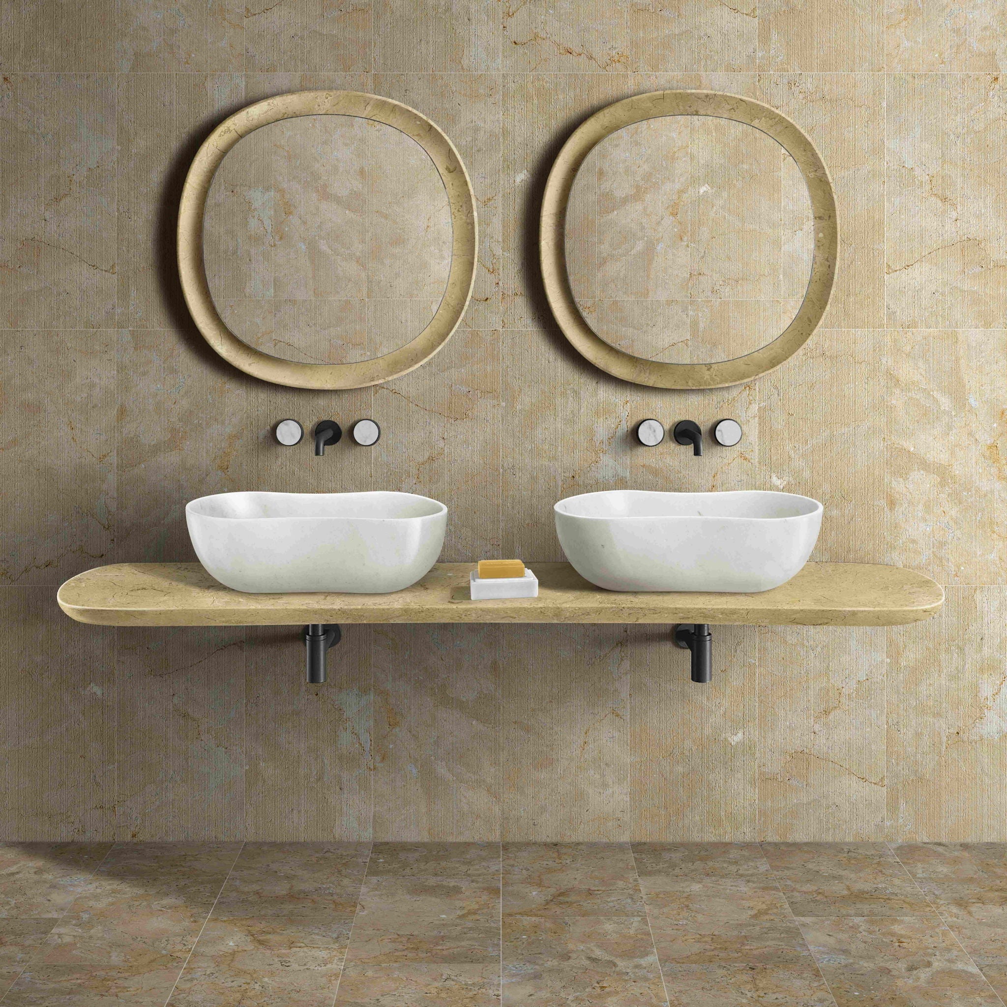 Bathroom Vessel Sink With Wavy Design by Couch