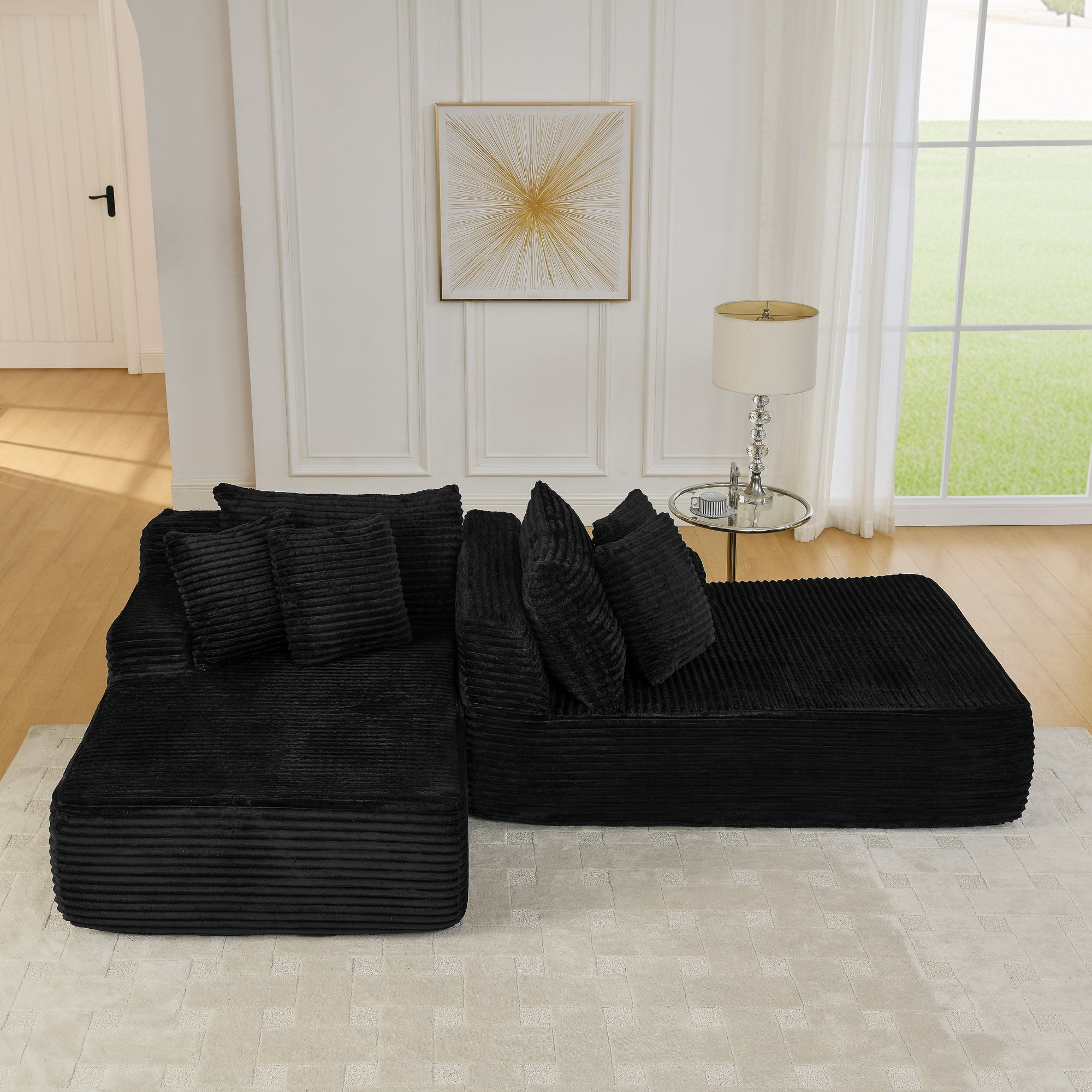 Two-Seater Lazy Sofa Lounge Chair -Black