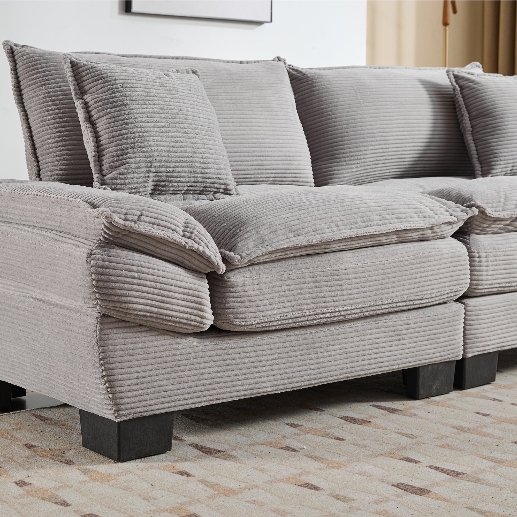 Corduroy Sofa Sleeper Couch with Pillows - Light Grey