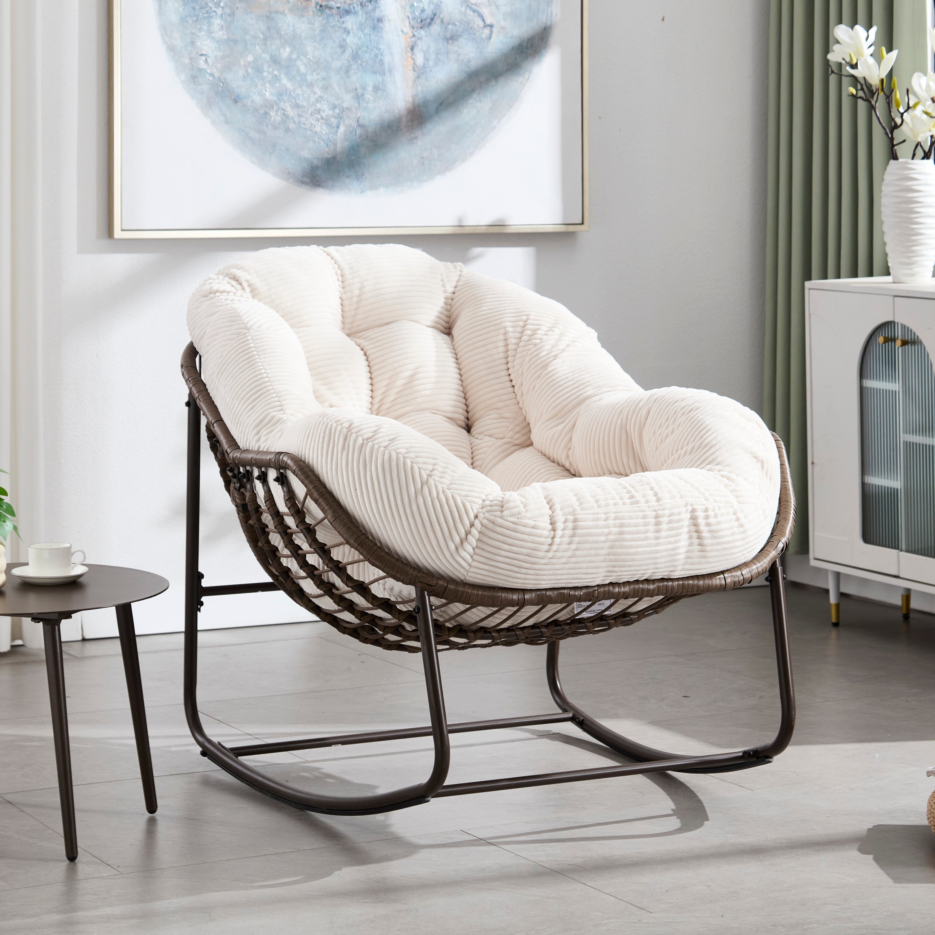 Outdoor Rattan Rocking Chair, White