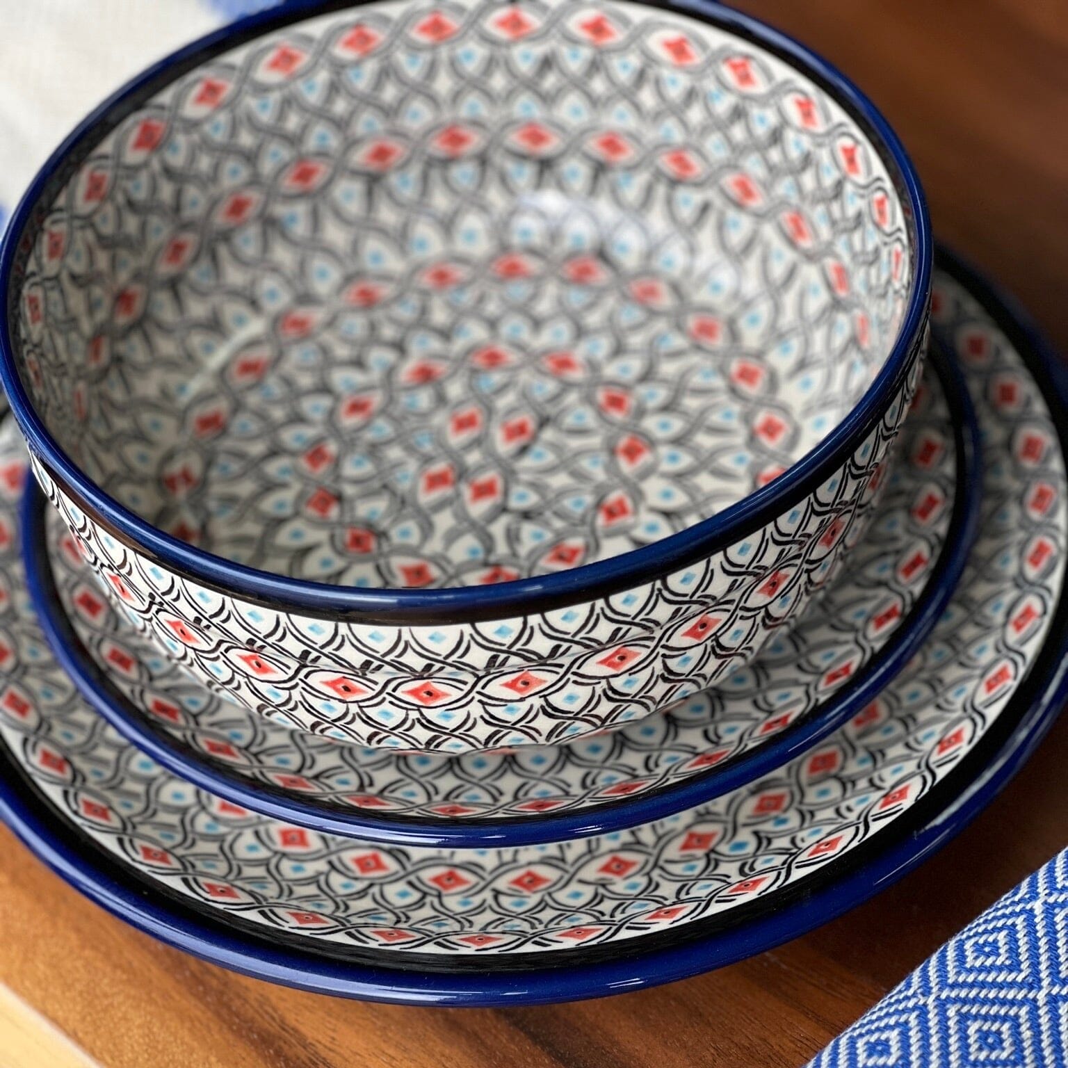 Plate, Round, Dinner, 10.75" Plate in "Beaded Turquoise" by Zaklady | Y1014-DU203 by The Polish Pottery Outlet