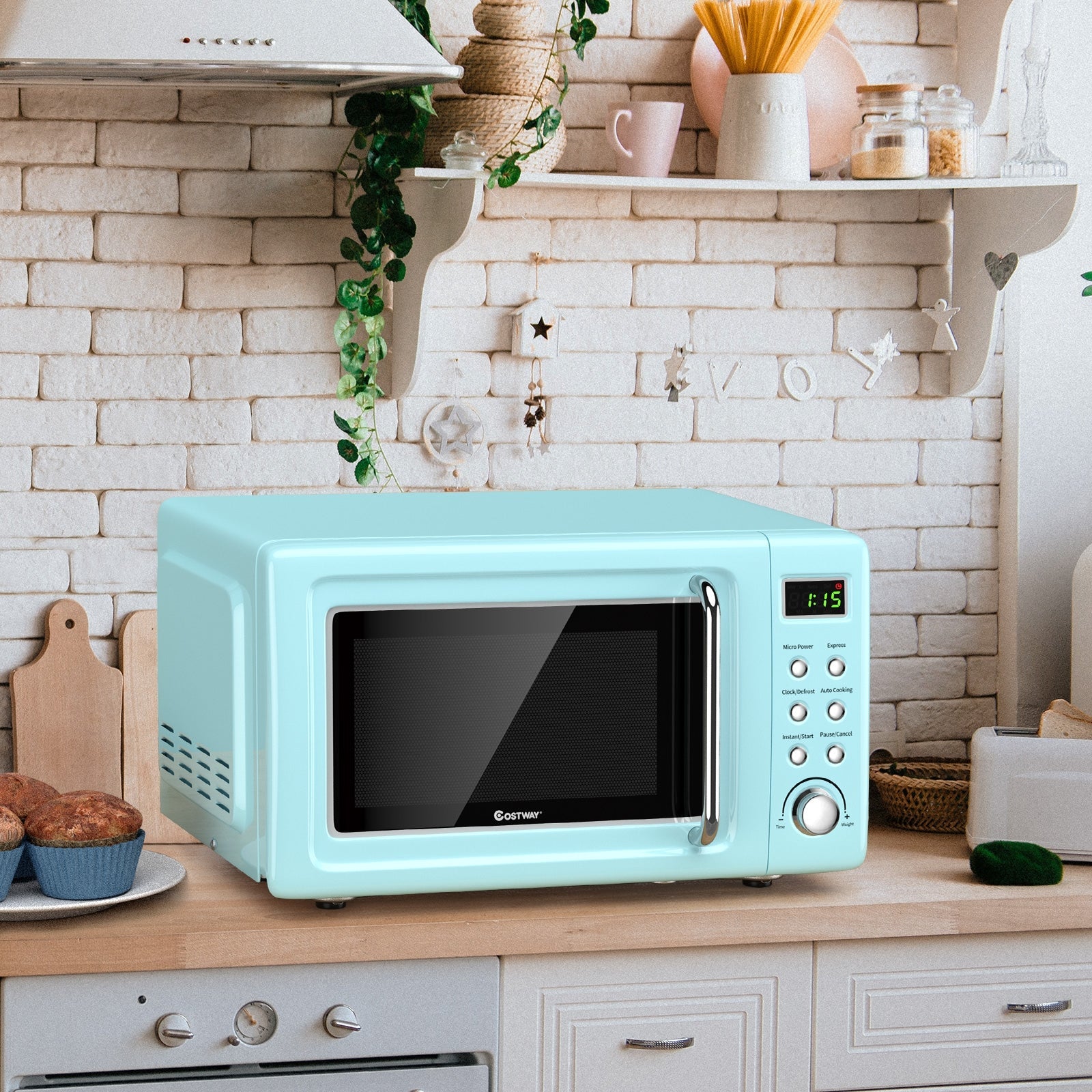 700W Retro Countertop Microwave Oven - Green