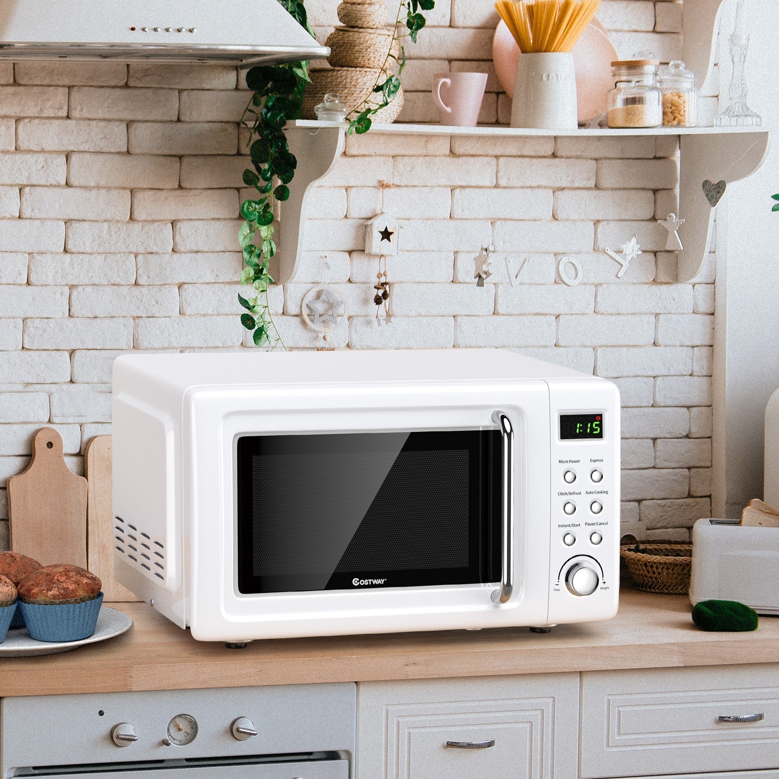 700W Retro Countertop Microwave Oven - White
