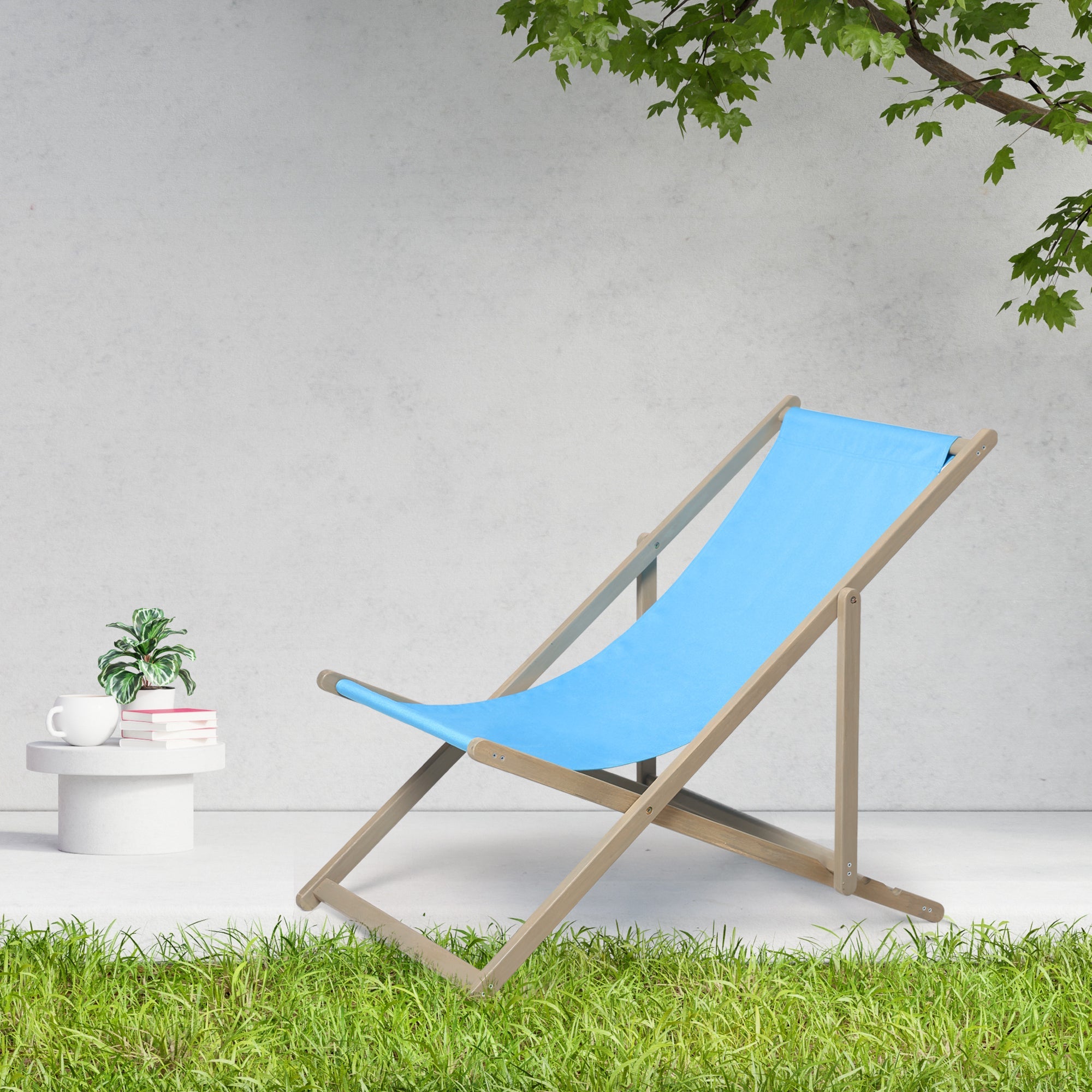 Beach Sling Patio Chair, Set of 2, Wooden Folding Outdoor Chairs