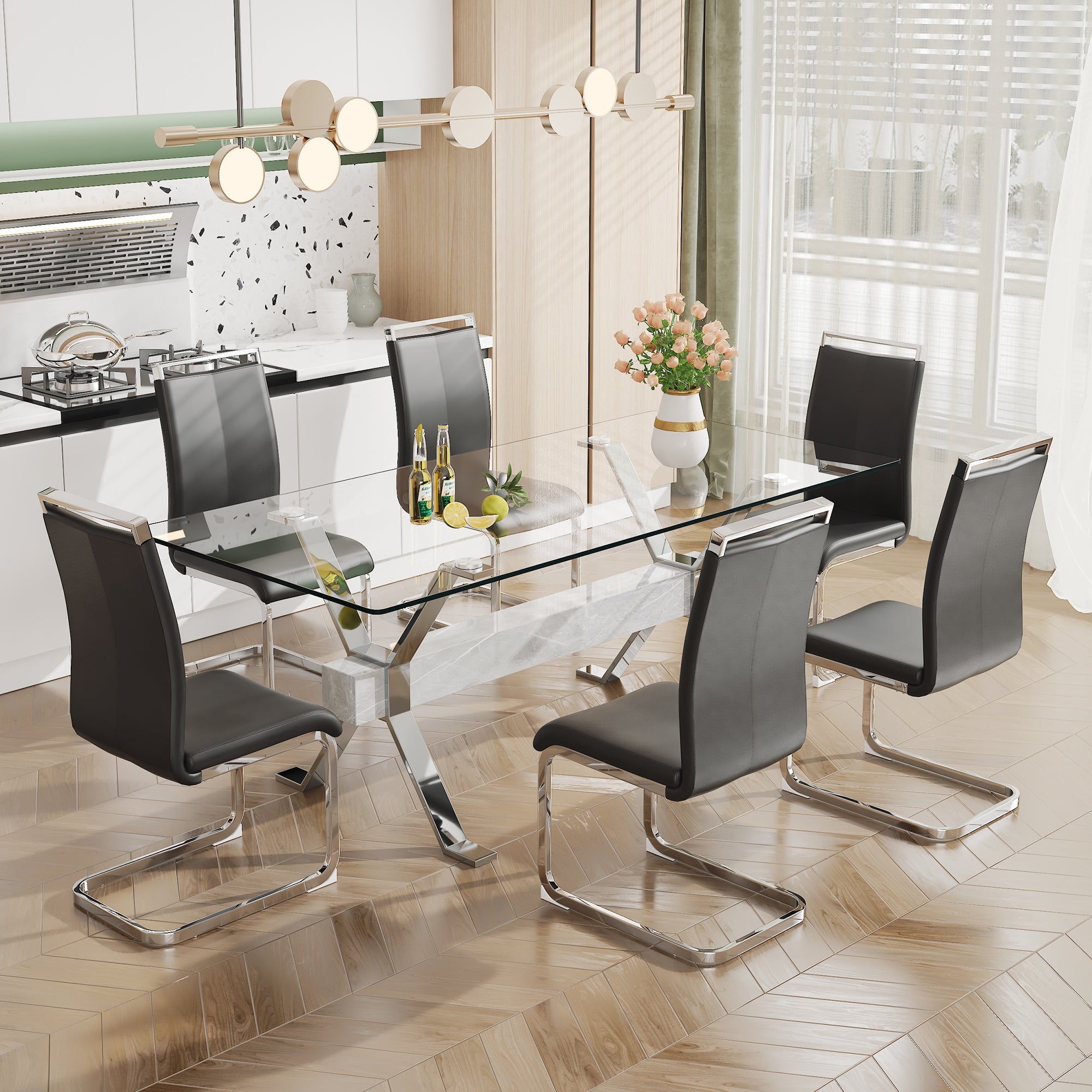 Modern Tempered Glass Dining Table 79 ''x39'' x 30 '' 1105