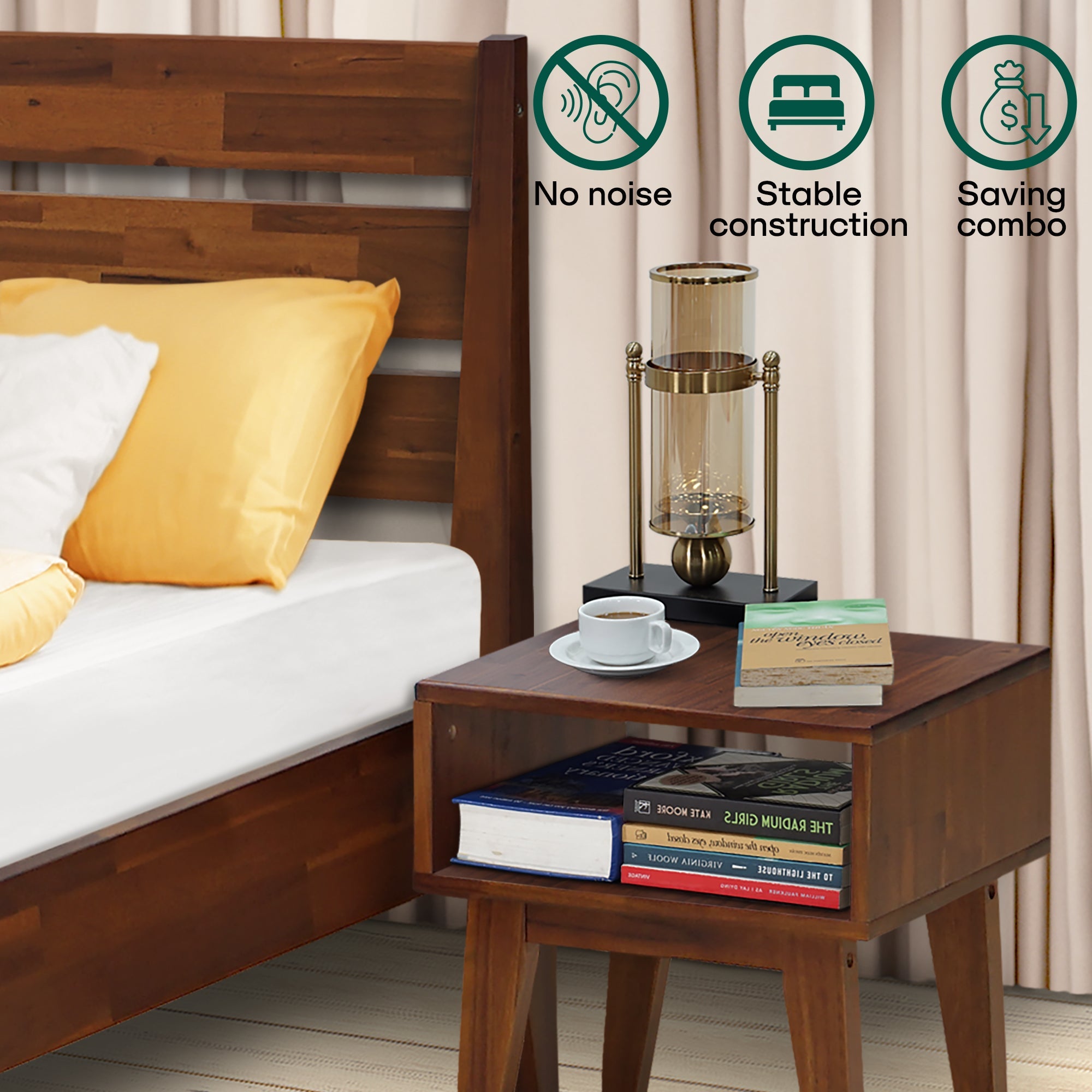 Emery Bed Frame & Nightstand Set - Acacia Solid Wood