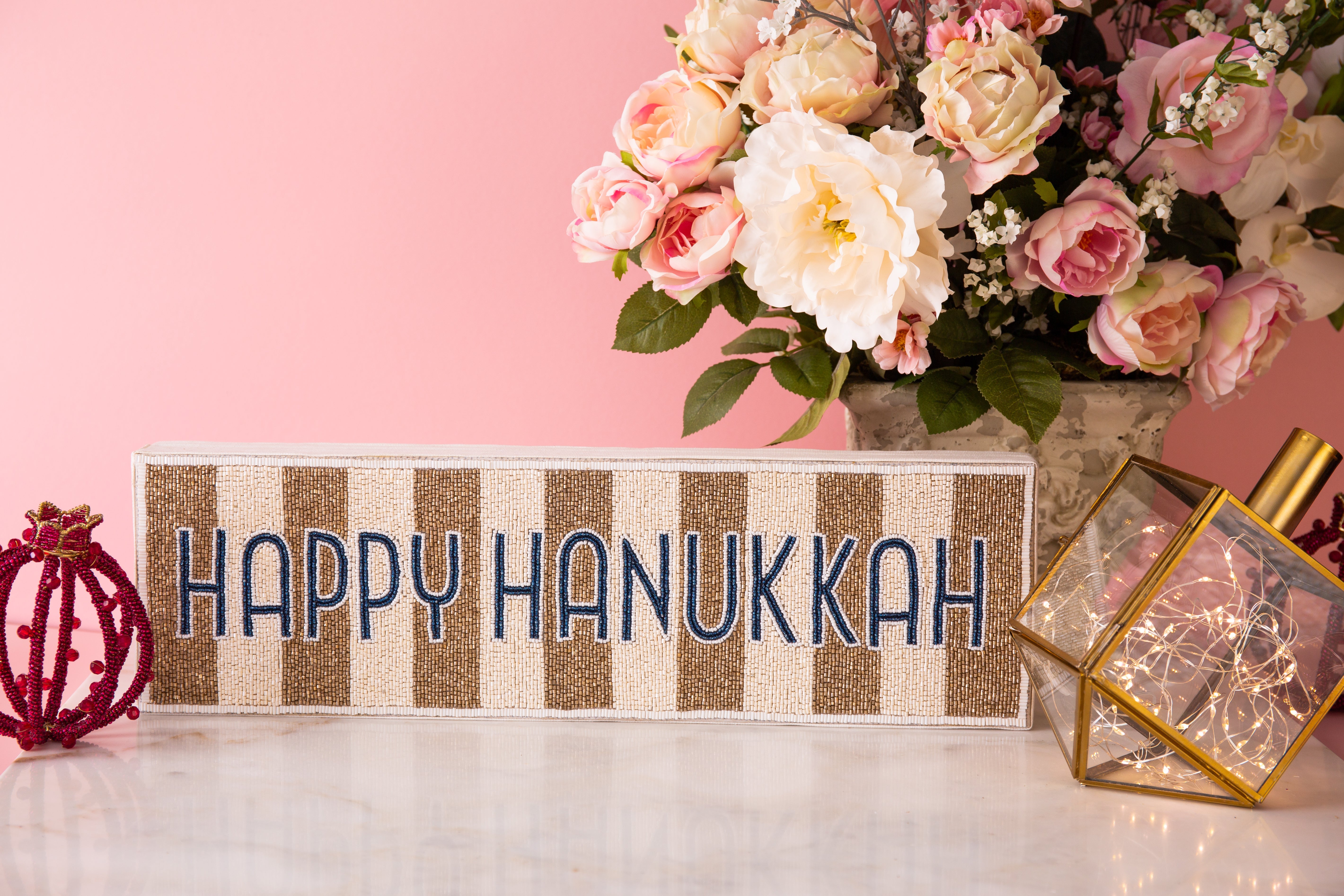 Nava Happy Hanukkah Beaded Sign Holiday Decor