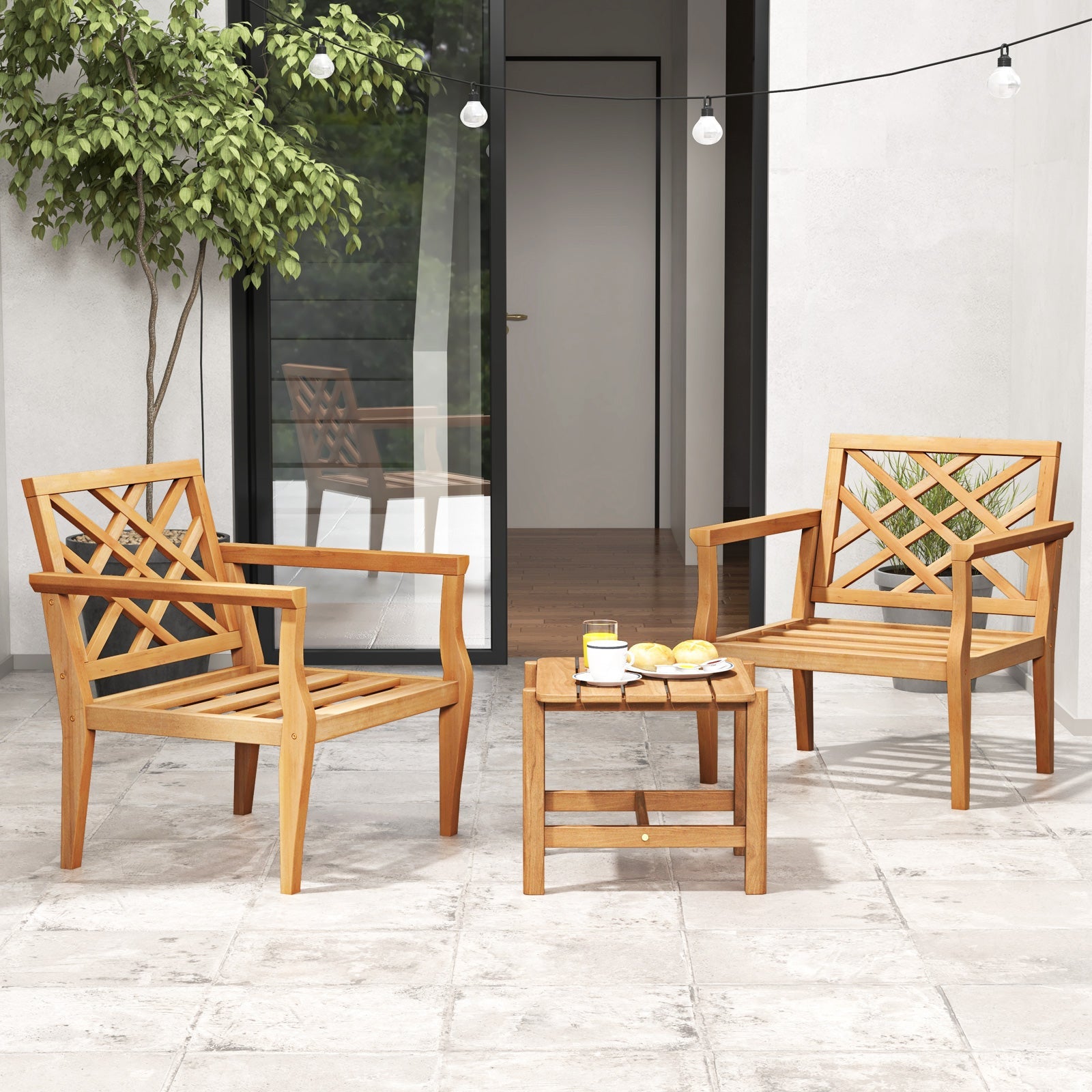 Teak Wood Slatted Patio Chair with Cozy Backrest