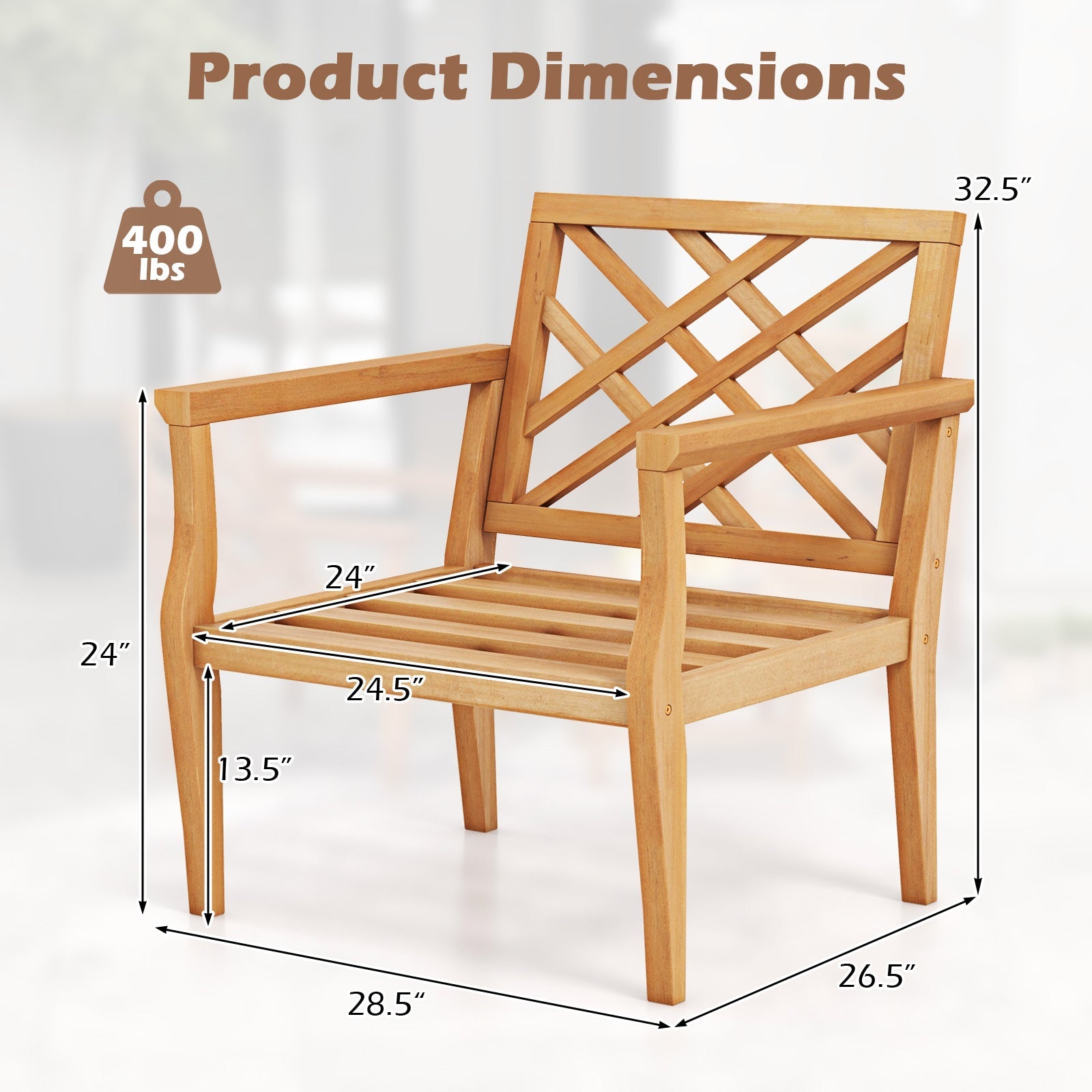 Teak Wood Slatted Patio Chair with Cozy Backrest