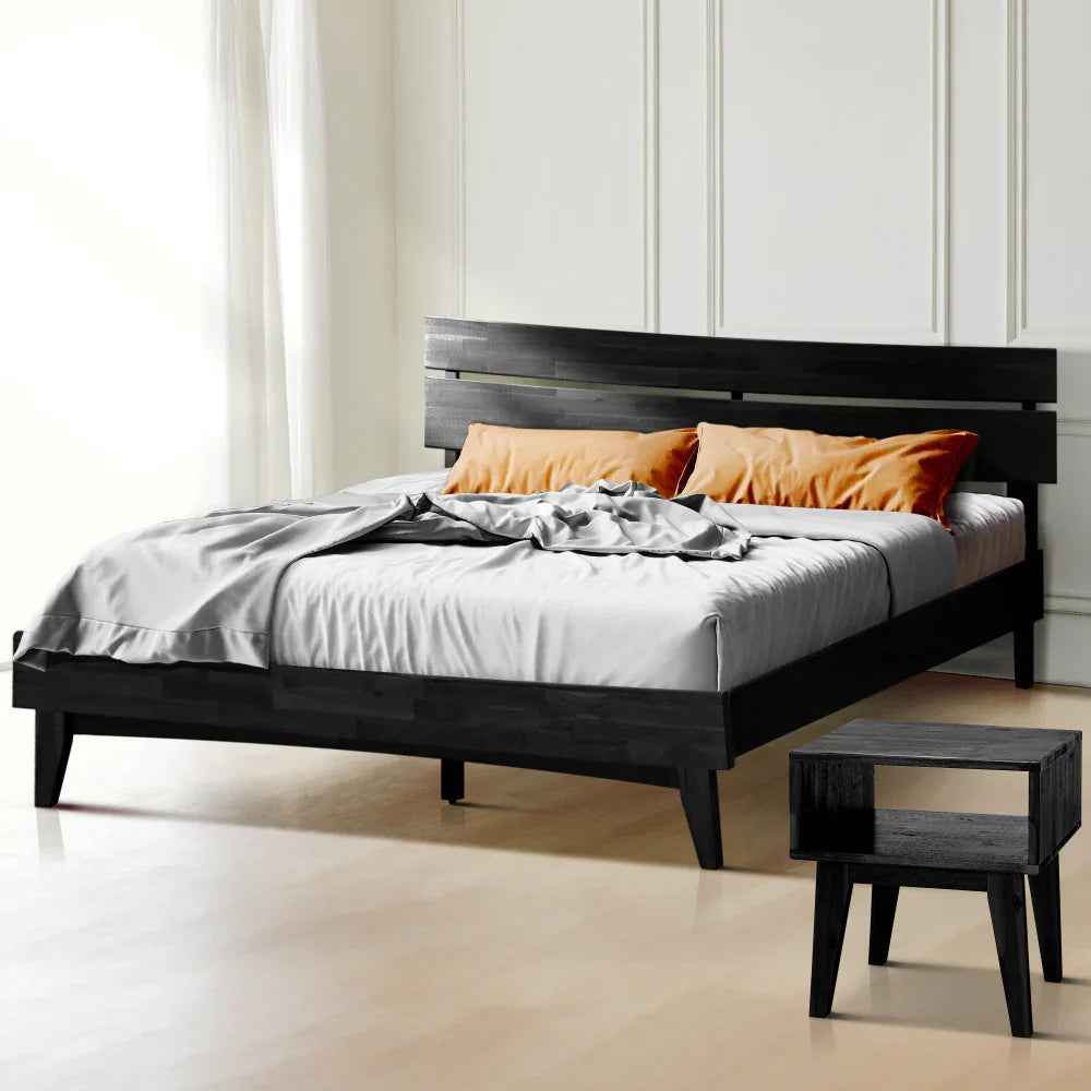 Acacia Aurora Bed Frame & Nightstand Set