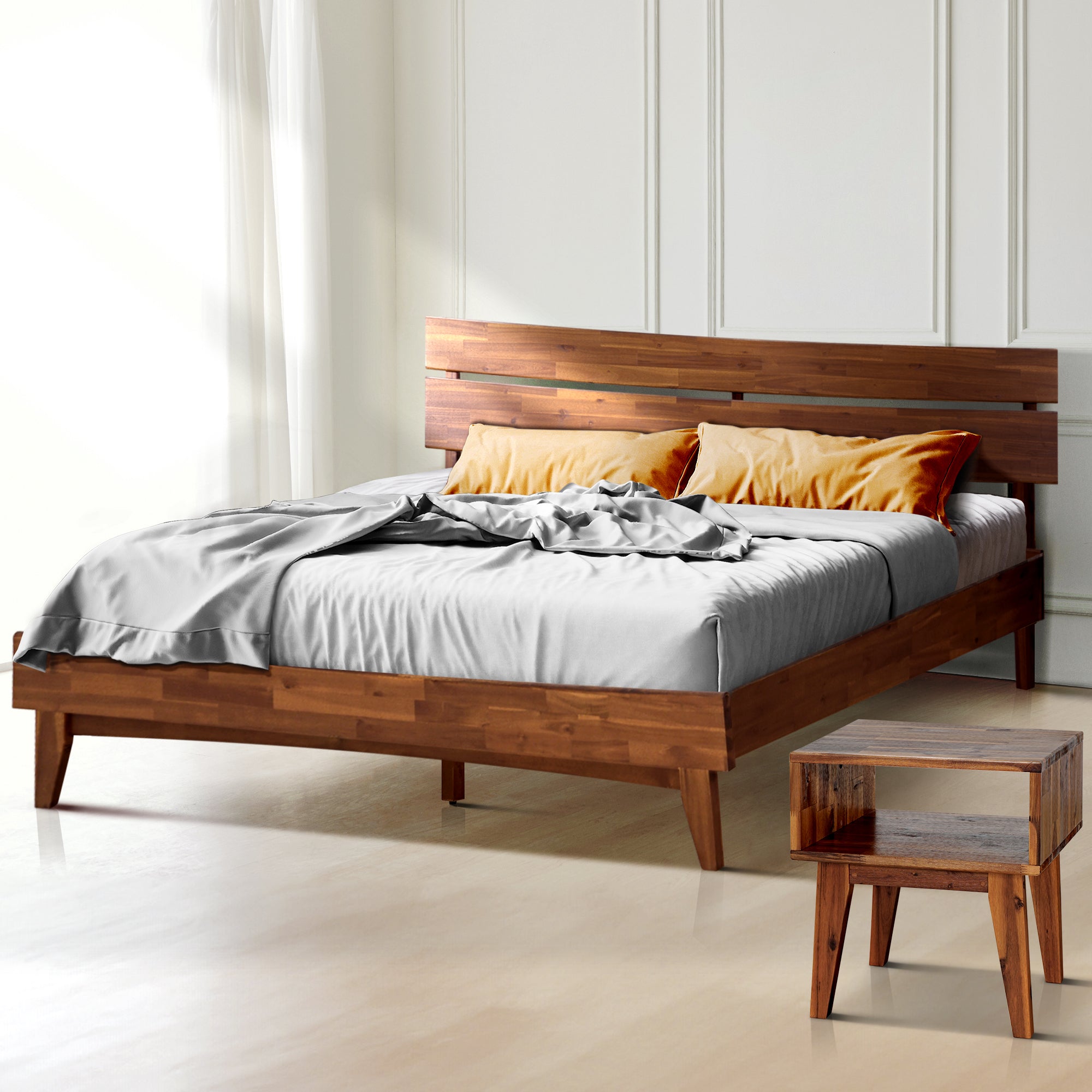 Acacia Aurora Bed Frame & Nightstand Set