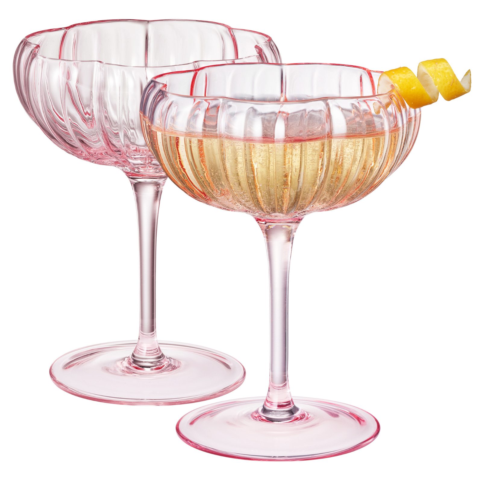 Flower Coupe Cocktail Colored Glasses | Set of 2 | Blush Pink