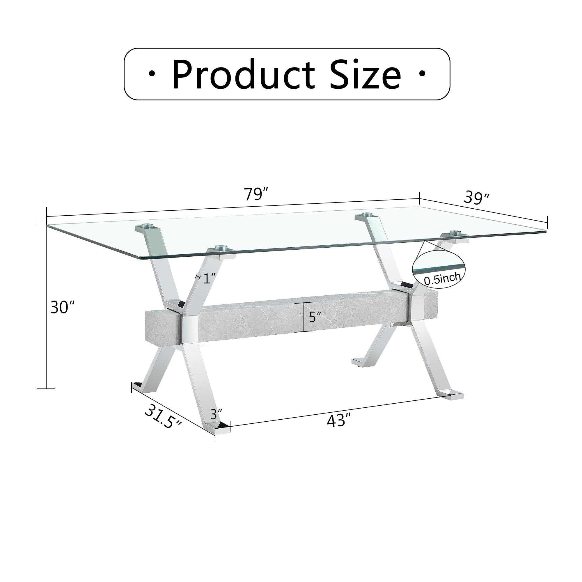 Modern Tempered Glass Dining Table 79 ''x39'' x 30 '' 1105