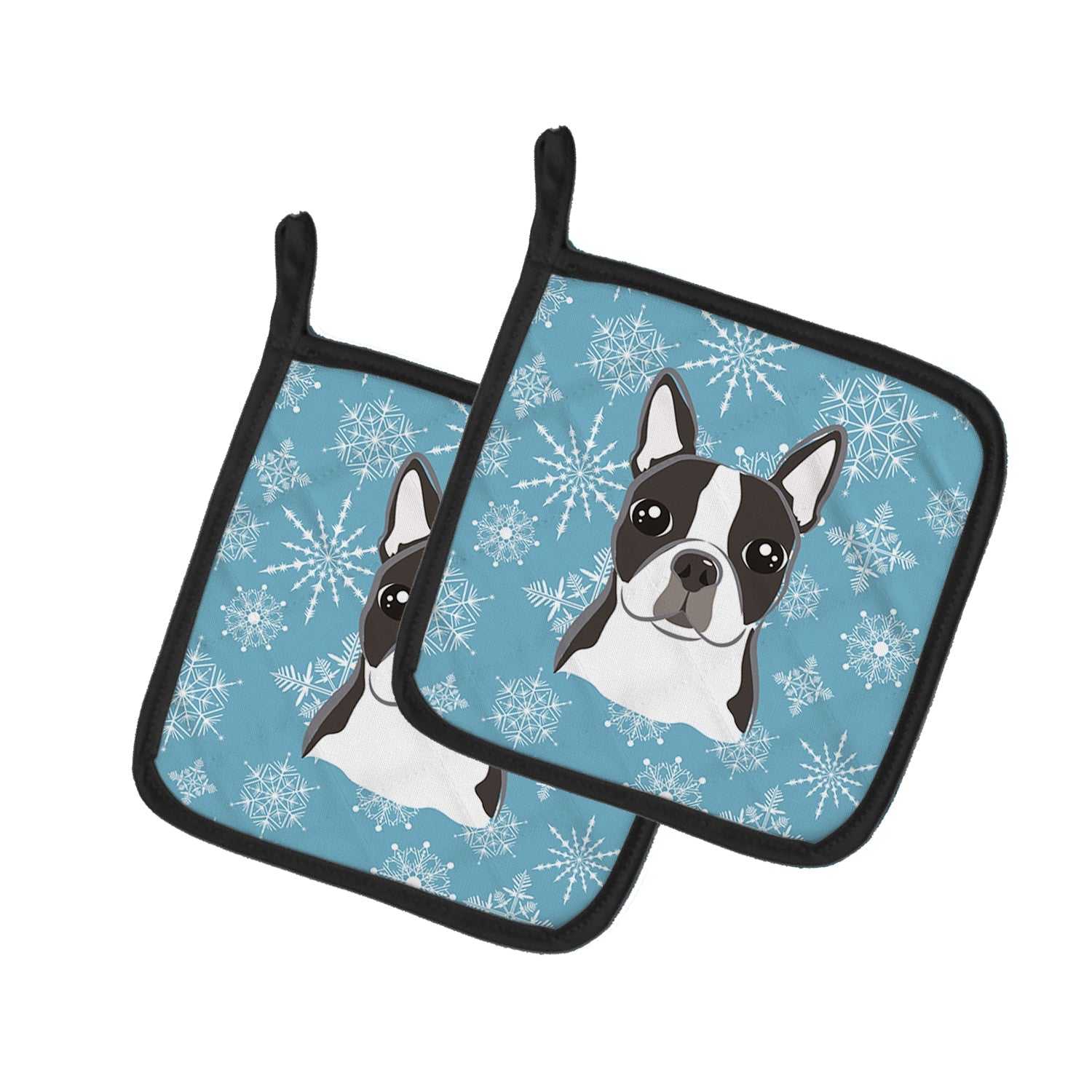 Snowflake Boston Terrier Pot Holders - Set of 2