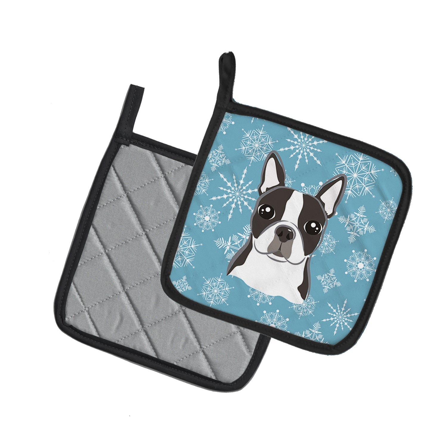 Snowflake Boston Terrier Pot Holders - Set of 2