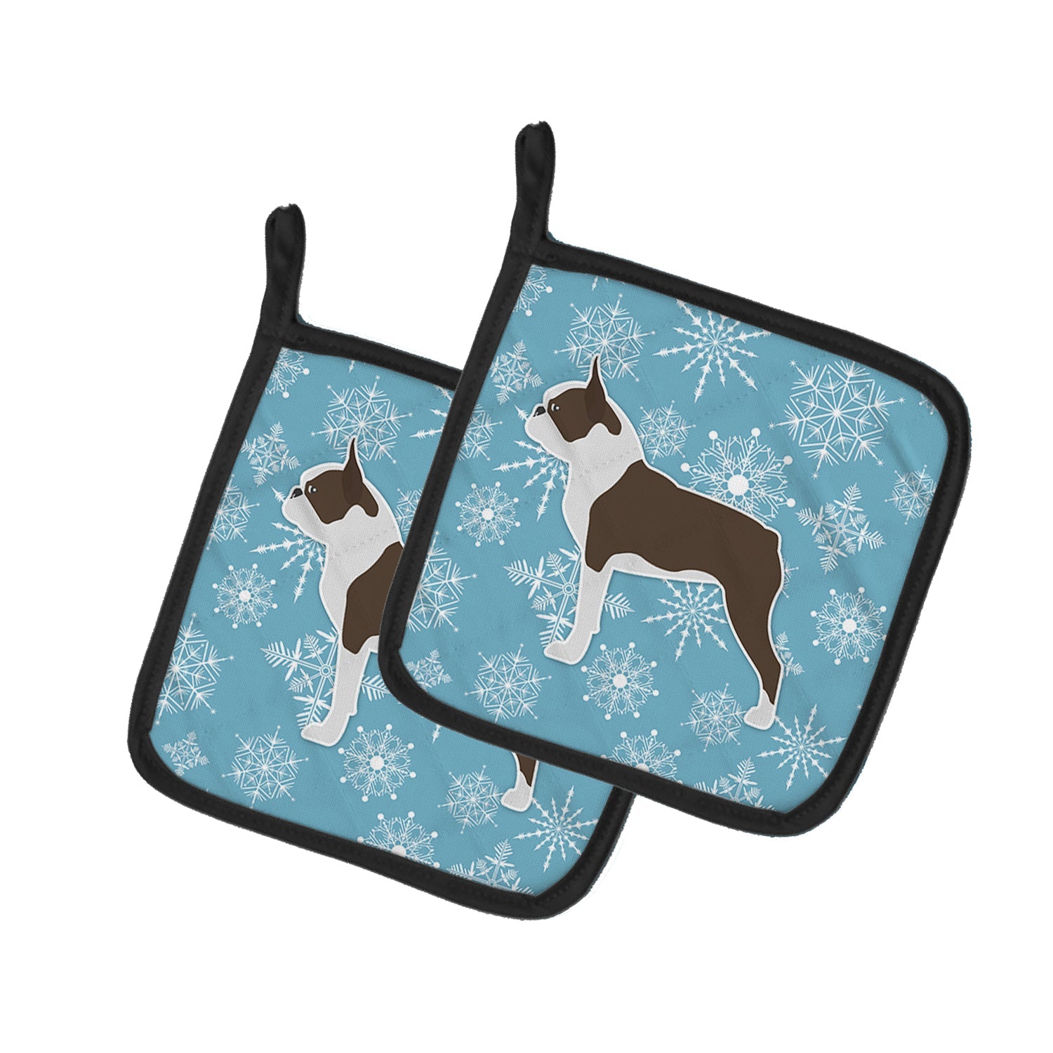 Winter Snowflake Boston Terrier Pot Holders - Set of 2