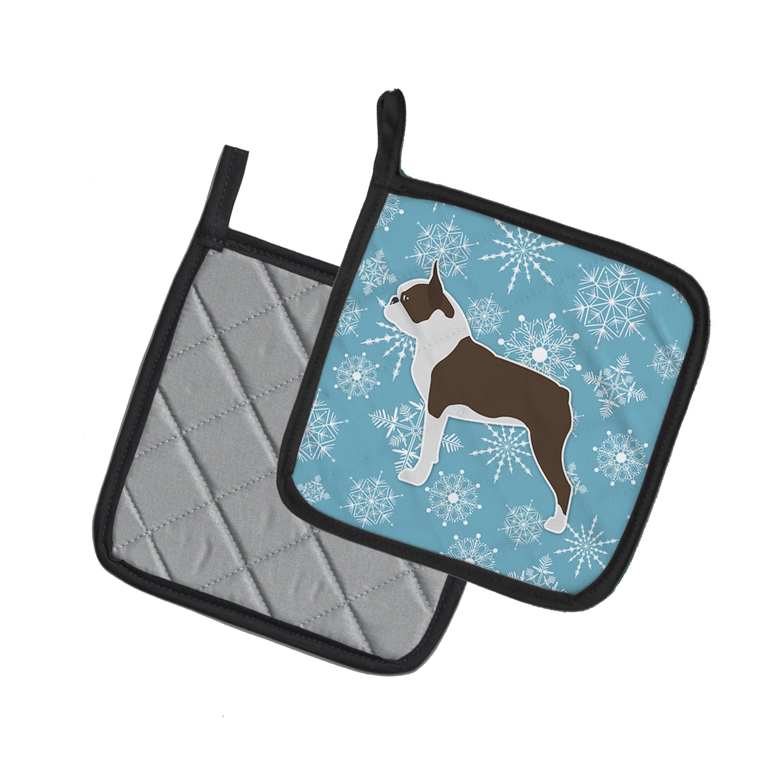 Winter Snowflake Boston Terrier Pot Holders - Set of 2