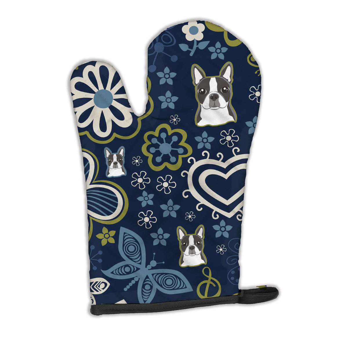 Blue Flowers Boston Terrier - Oven Mitt