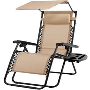 Beige, Zero Gravity, Folding Patio Lounge Chair with Canopy