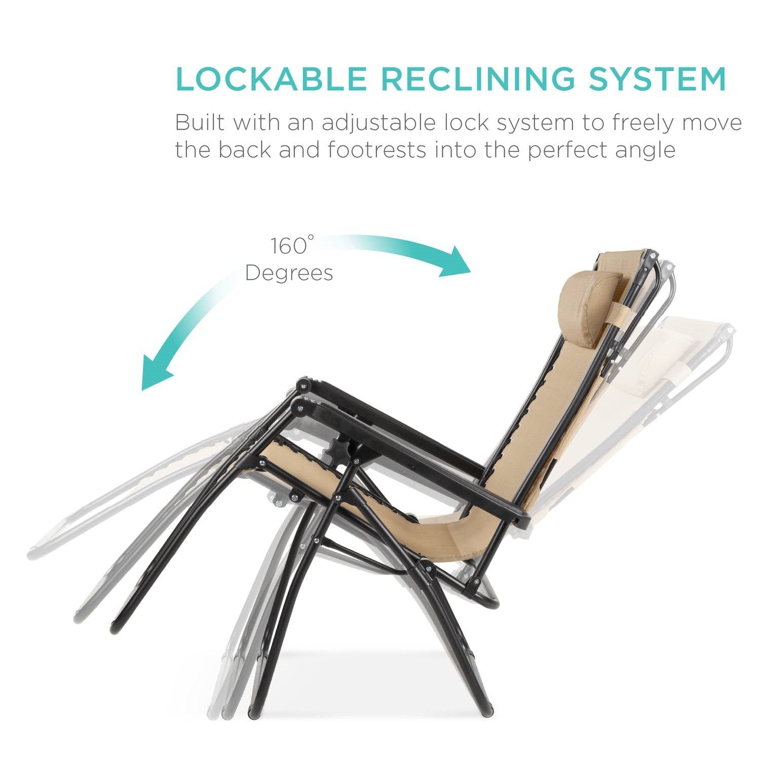 Beige, Zero Gravity, Folding Patio Lounge Chair with Canopy