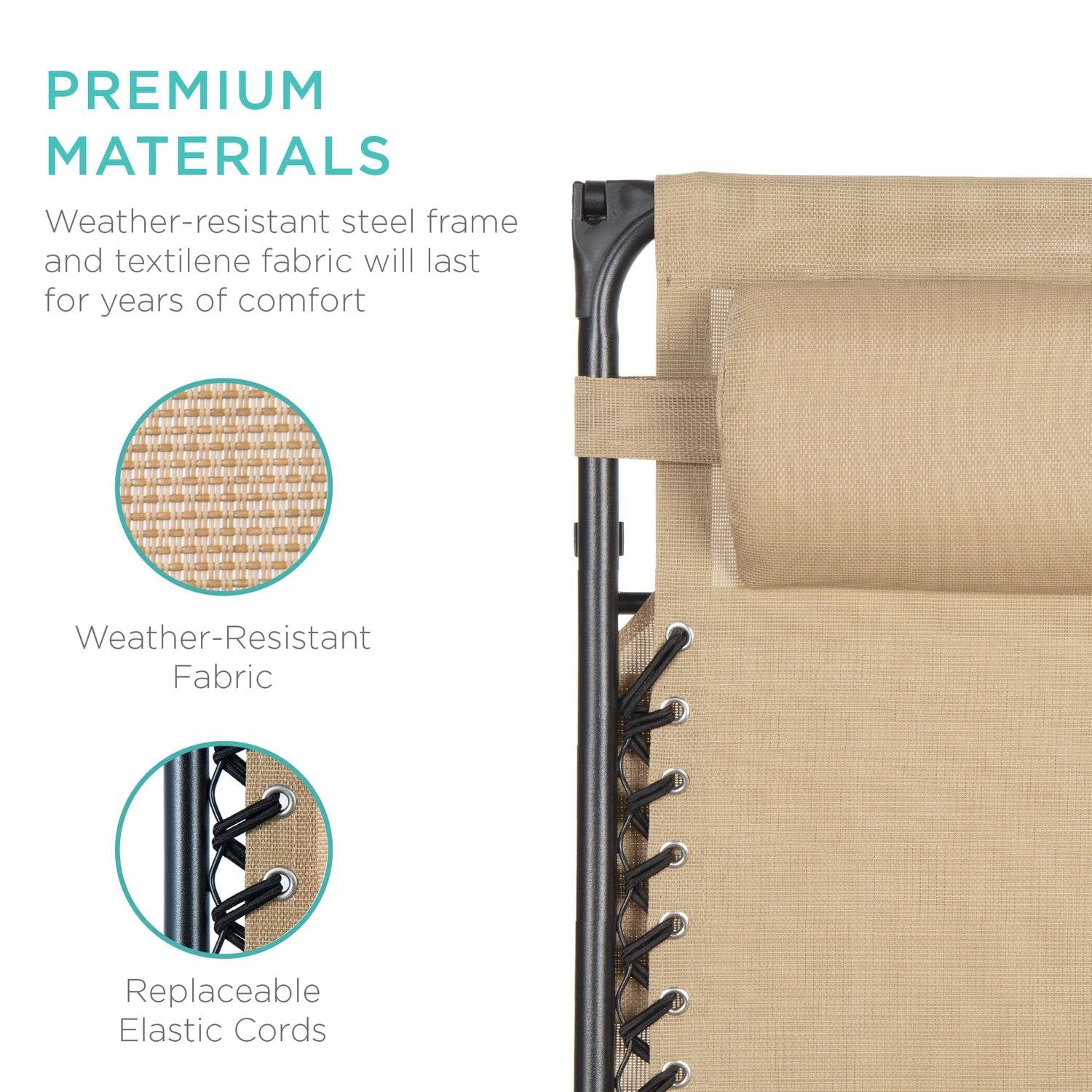 Beige, Zero Gravity, Folding Patio Lounge Chair with Canopy