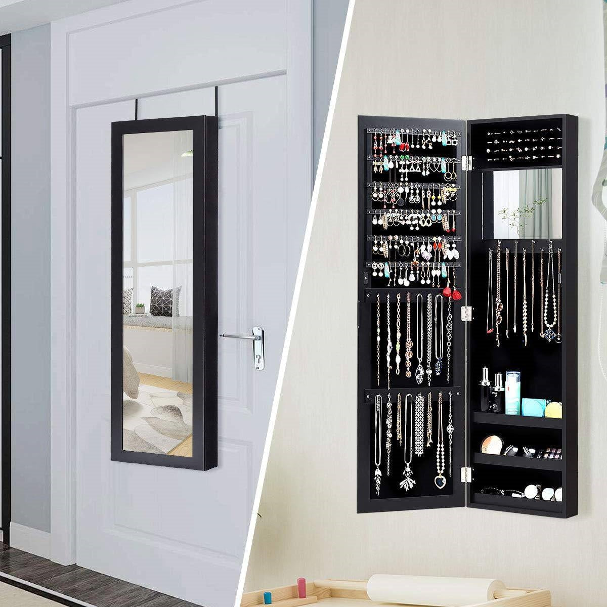 2-in-1 Black Wall or Door Mounted Jewelry Organizer