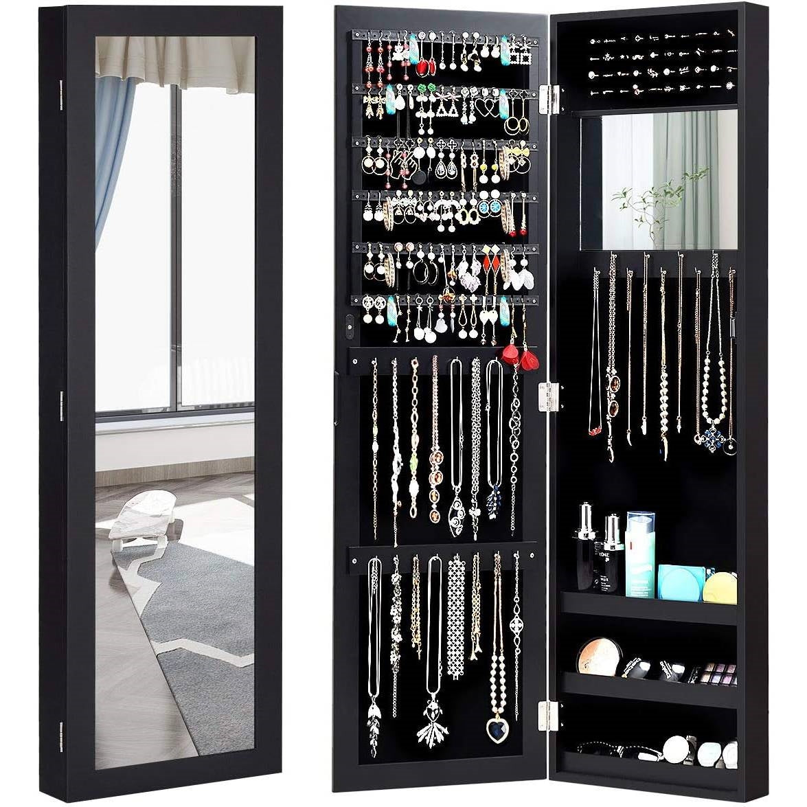 2-in-1 Black Wall or Door Mounted Jewelry Organizer