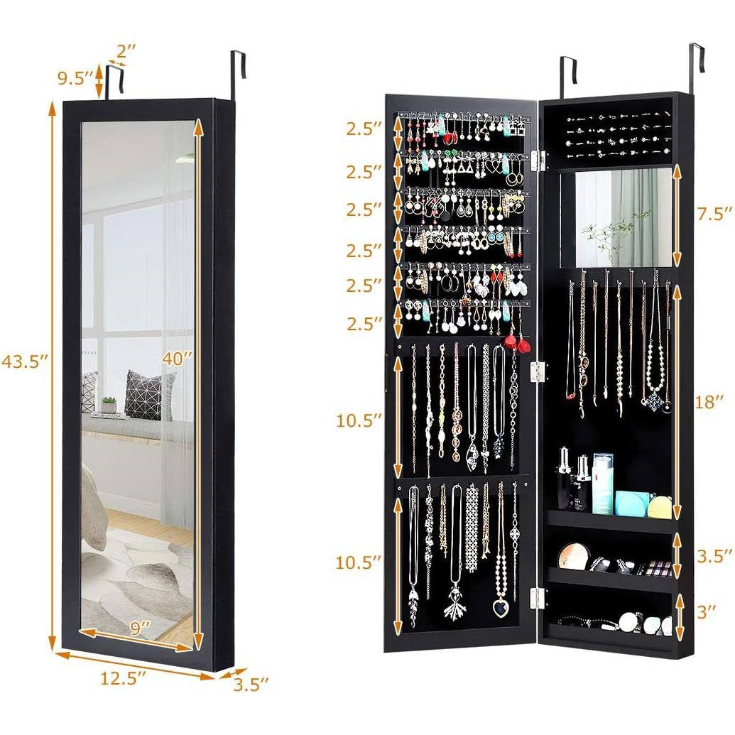 2-in-1 Black Wall or Door Mounted Jewelry Organizer